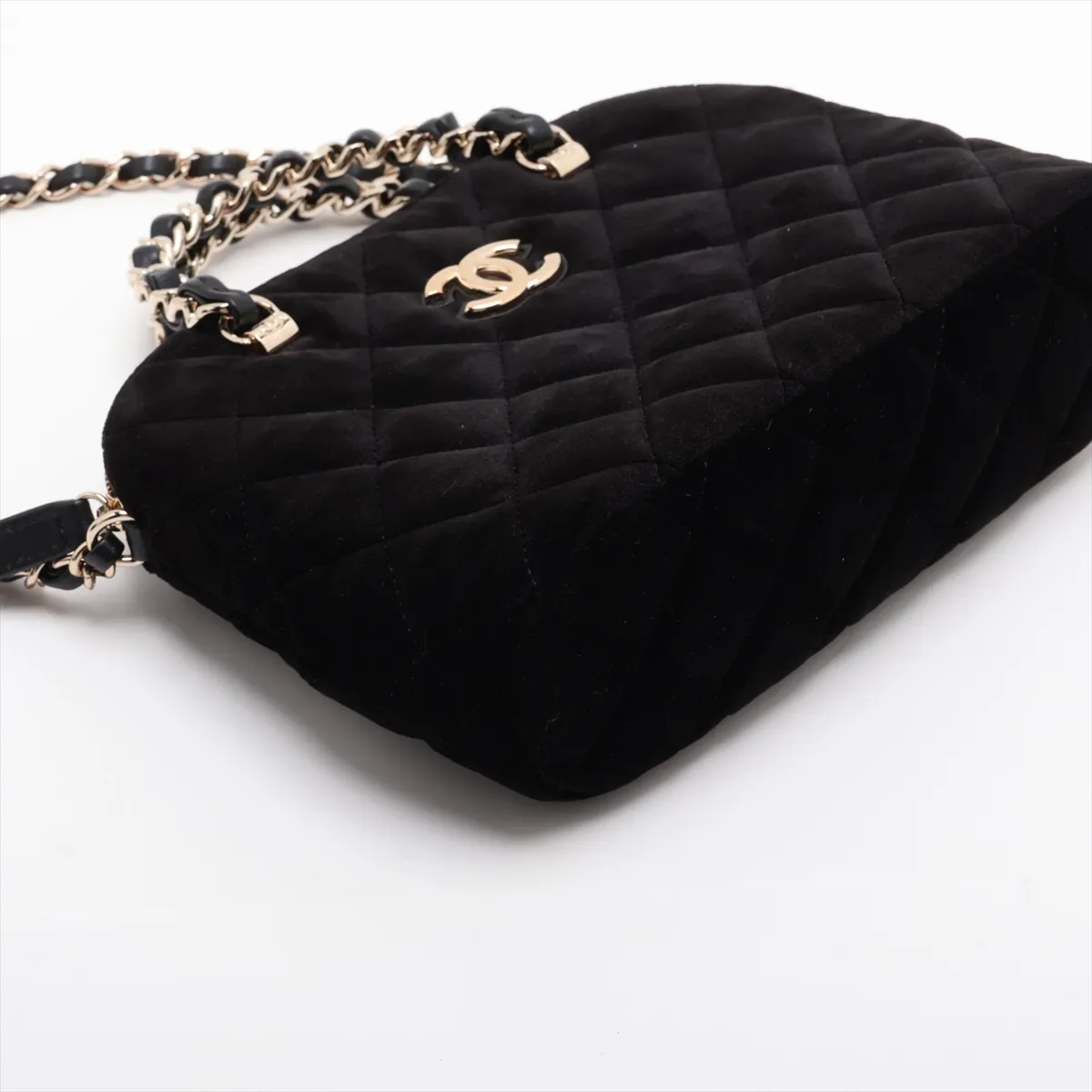 Matelassé Velvet 2-Way Handbag, Black with Gold Hardware, U5P8TP3L, Random Plate — view 4