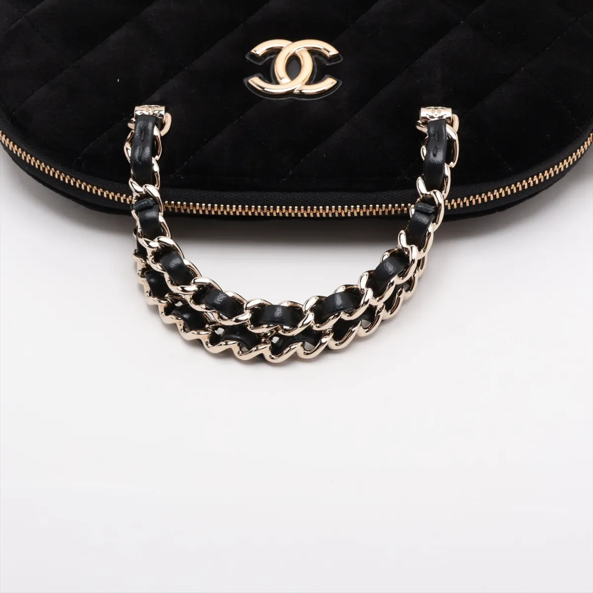 Matelassé Velvet 2-Way Handbag, Black with Gold Hardware, U5P8TP3L, Random Plate — view 5