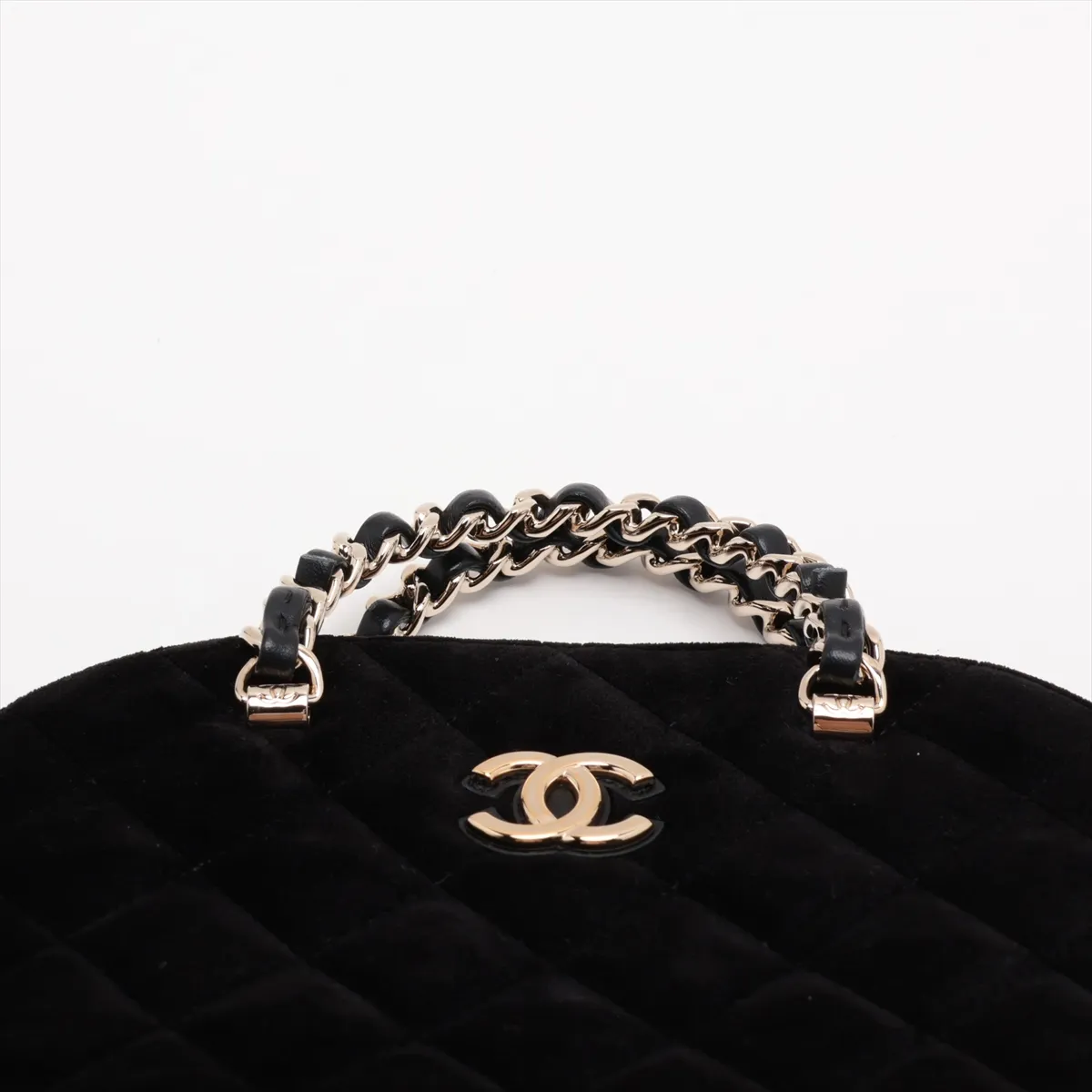 Matelassé Velvet 2-Way Handbag, Black with Gold Hardware, U5P8TP3L, Random Plate — view 6