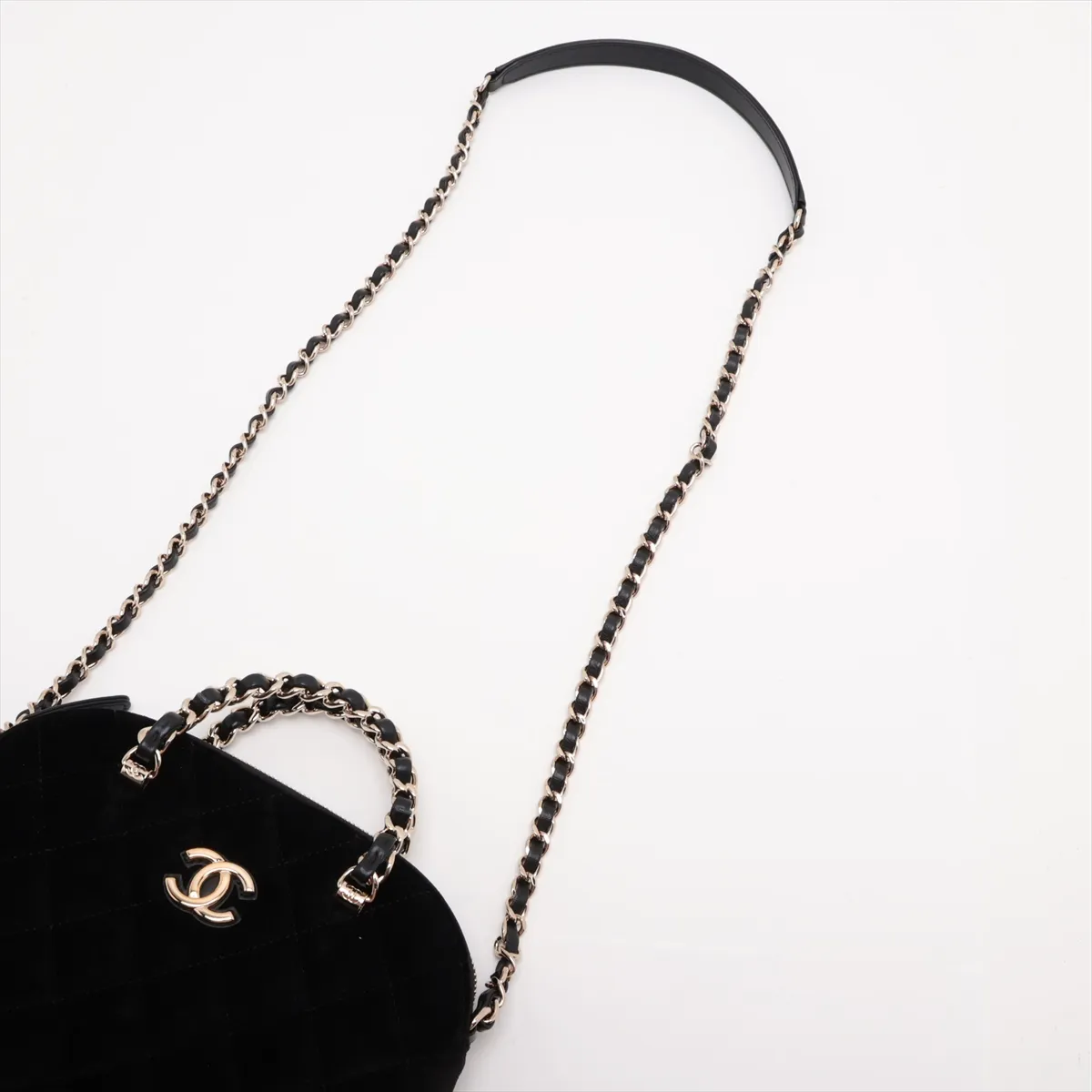 Matelassé Velvet 2-Way Handbag, Black with Gold Hardware, U5P8TP3L, Random Plate — view 7