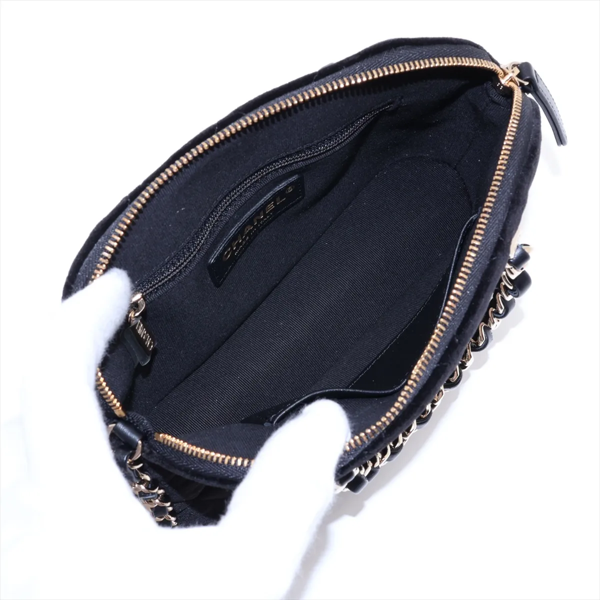 Matelassé Velvet 2-Way Handbag, Black with Gold Hardware, U5P8TP3L, Random Plate — view 8