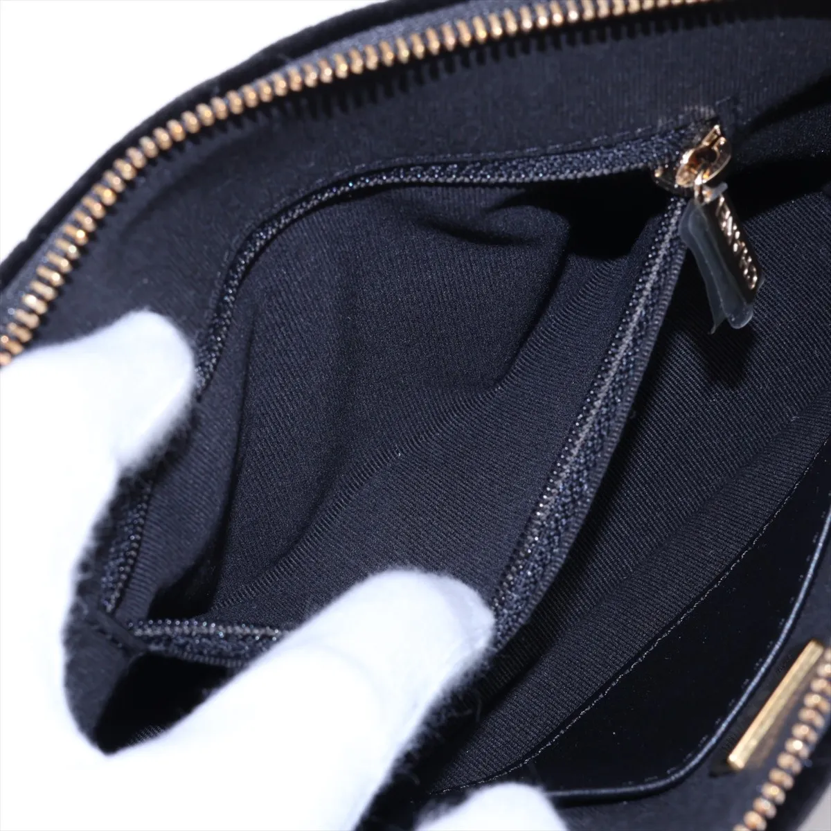 Matelassé Velvet 2-Way Handbag, Black with Gold Hardware, U5P8TP3L, Random Plate — view 9