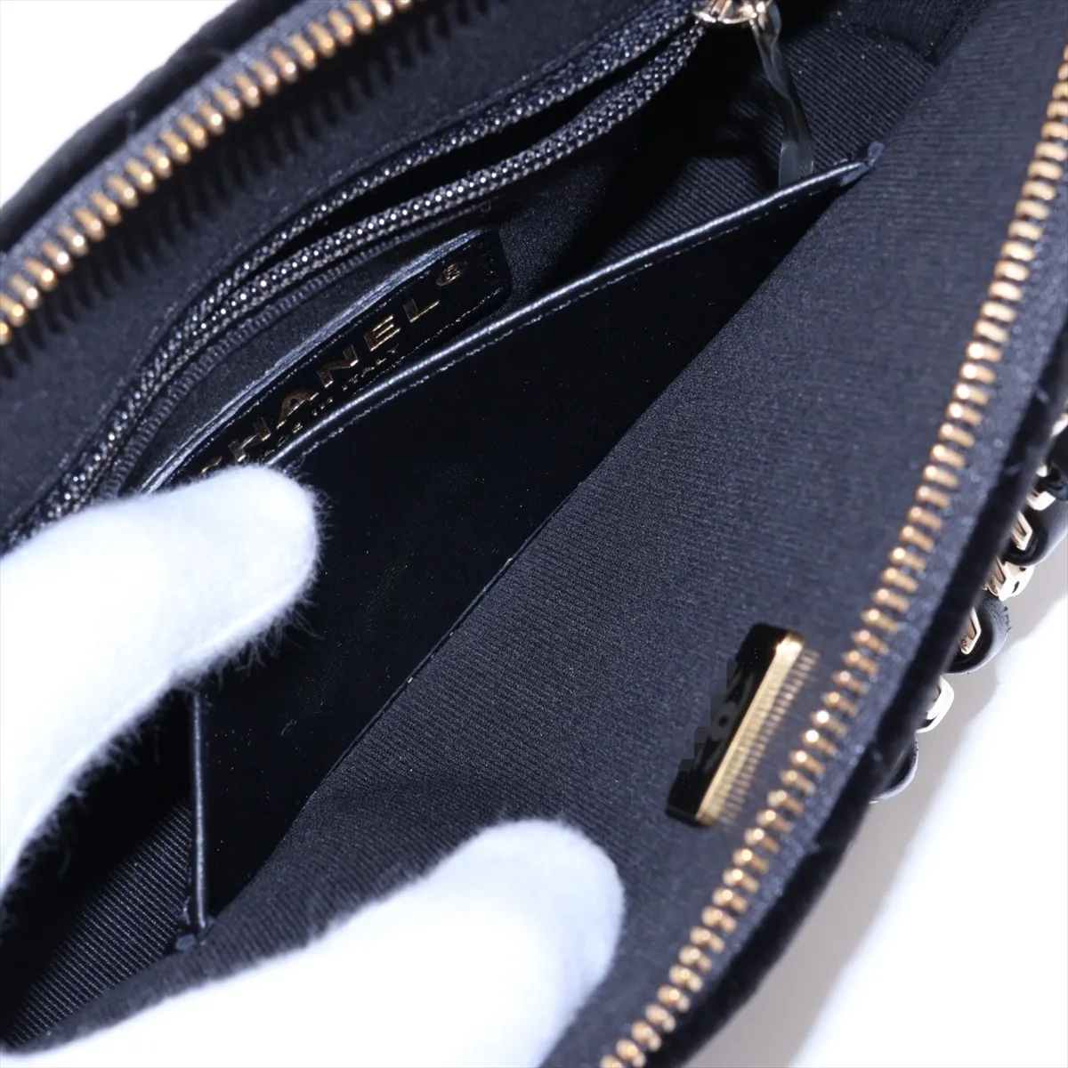 Matelassé Velvet 2-Way Handbag, Black with Gold Hardware, U5P8TP3L, Random Plate — view 10