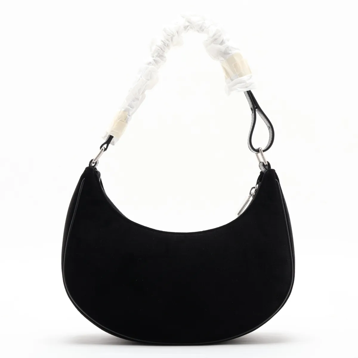 Triomphe Ava Velour x Leather x Rhinestone Shoulder Bag, Black — view 2