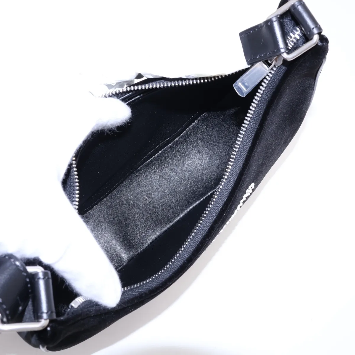 Triomphe Ava Velour x Leather x Rhinestone Shoulder Bag, Black — view 7