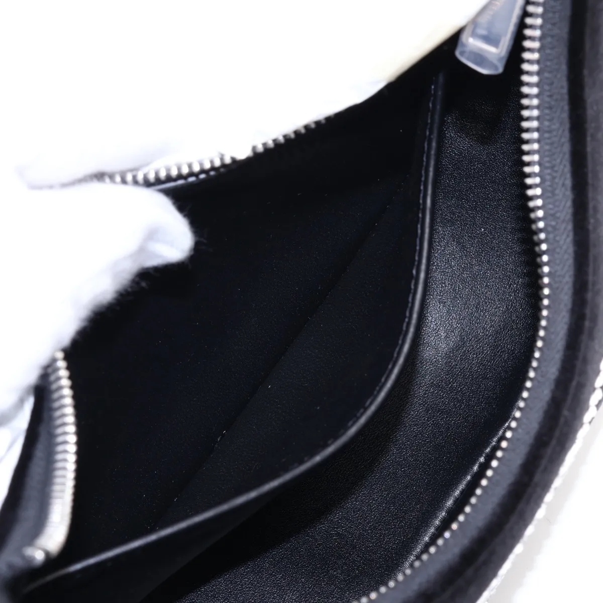 Triomphe Ava Velour x Leather x Rhinestone Shoulder Bag, Black — view 8