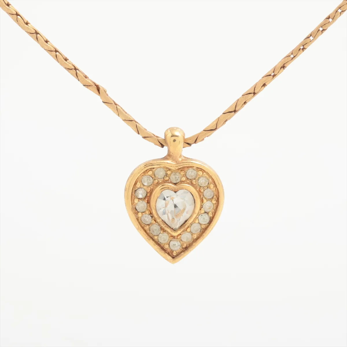 Heart Necklace, GP x Rhinestone, Gold. Shows