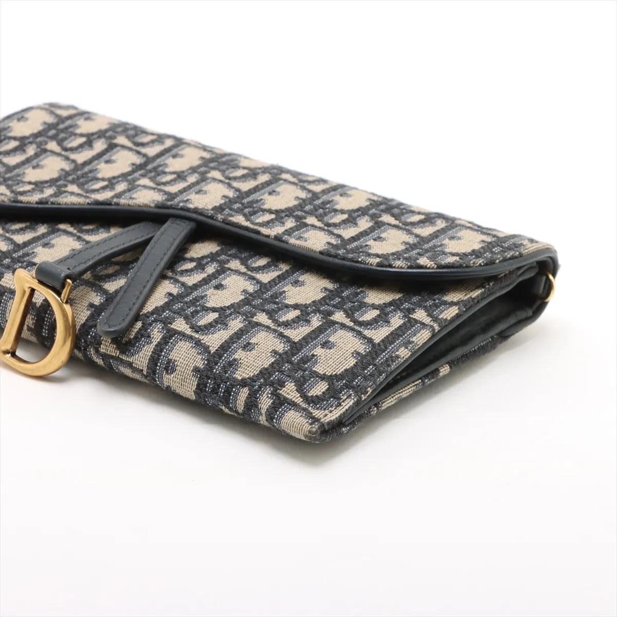 Oblique Saddle Canvas x Leather Chain Wallet, Navy — view 3
