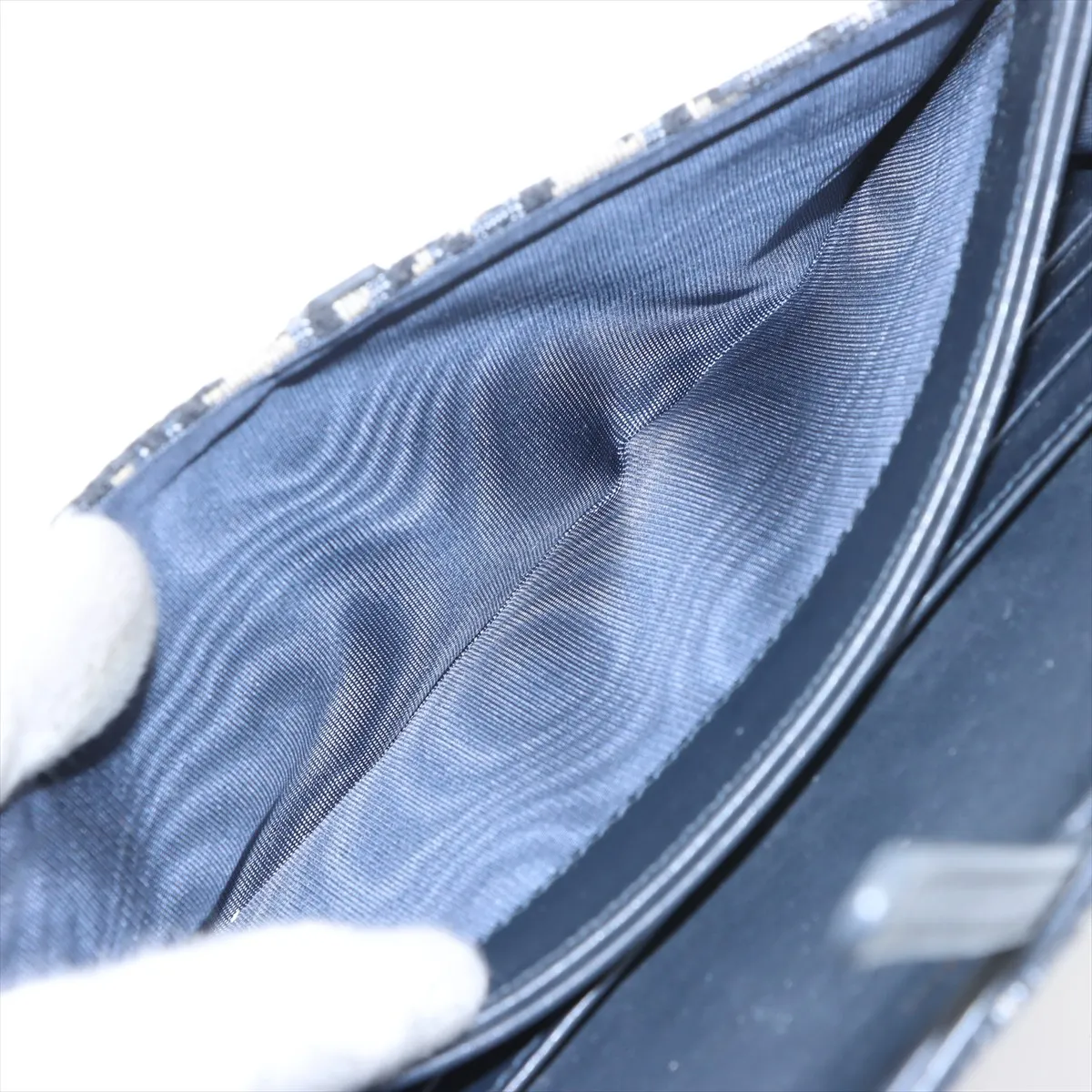 Oblique Saddle Canvas x Leather Chain Wallet, Navy — view 7