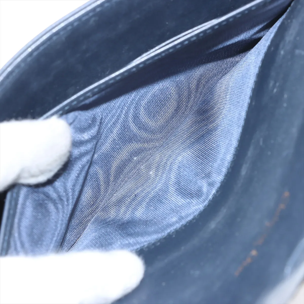 Oblique Saddle Canvas x Leather Chain Wallet, Navy — view 8