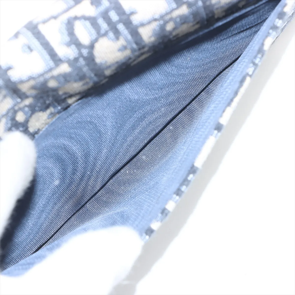 Oblique Saddle Canvas x Leather Chain Wallet, Navy — view 9
