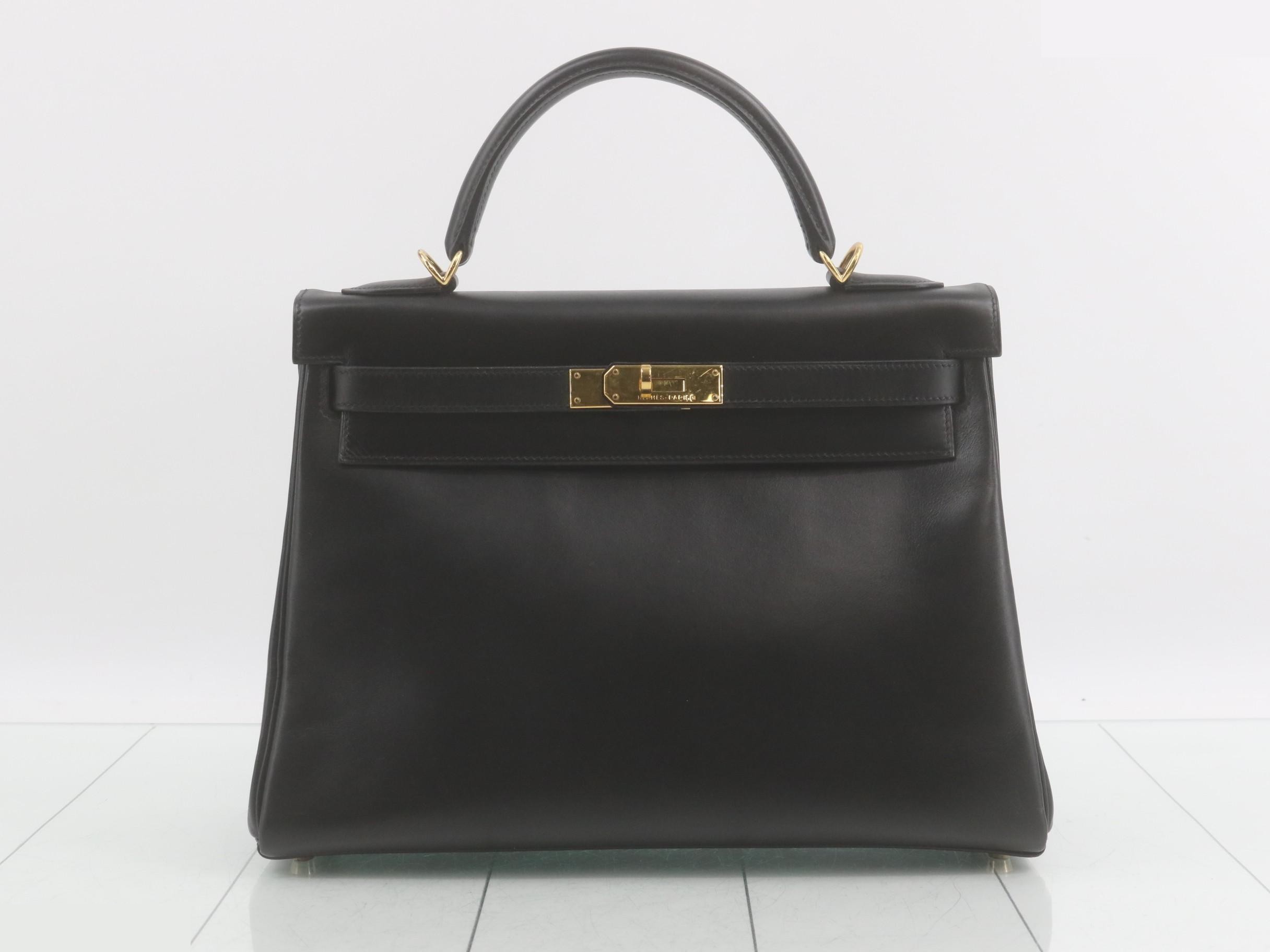 Kelly 32, Box Calf, Black, Gold Hardware, E Stamp