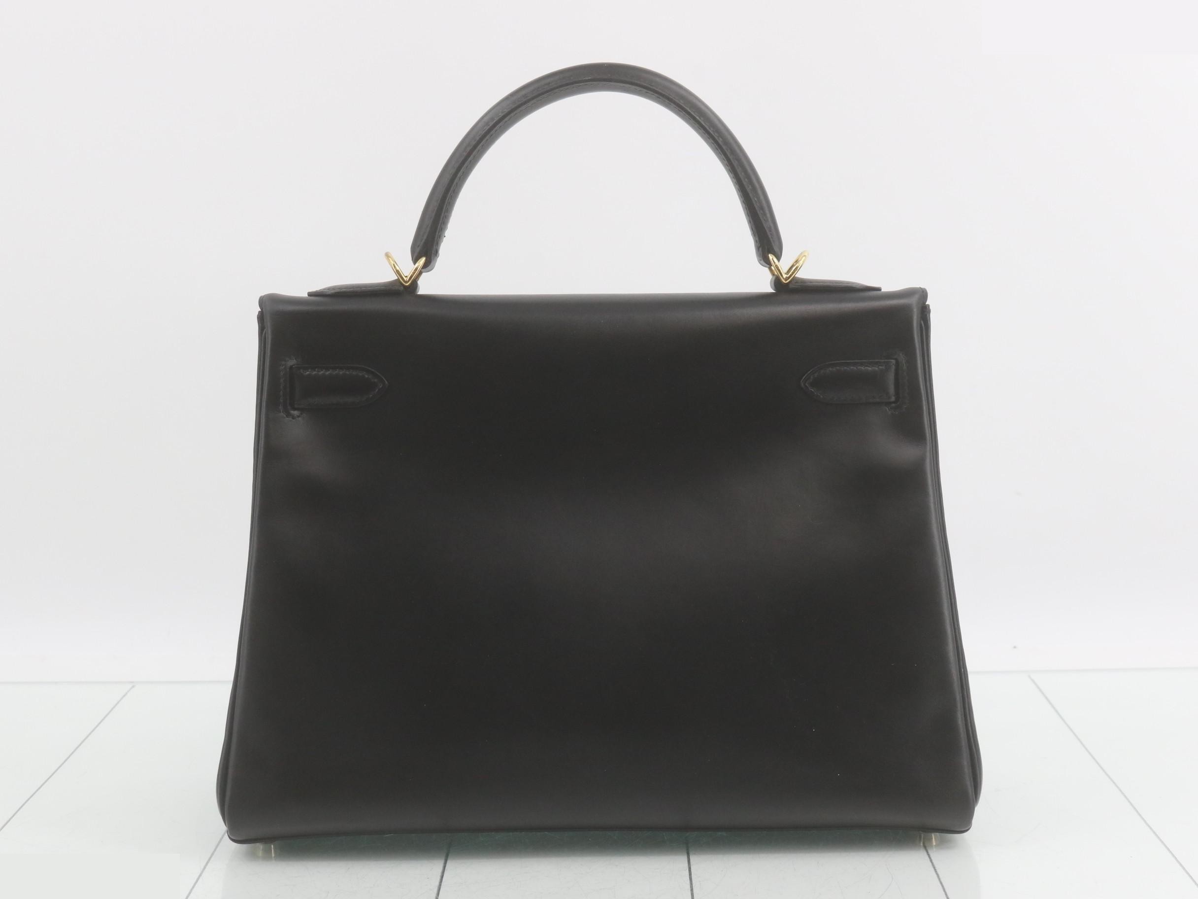 Kelly 32, Box Calf, Black, Gold Hardware, E Stamp — view 3