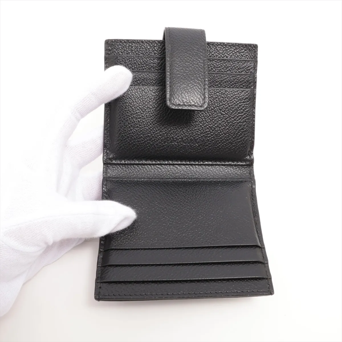 leather compact wallet black — view 3