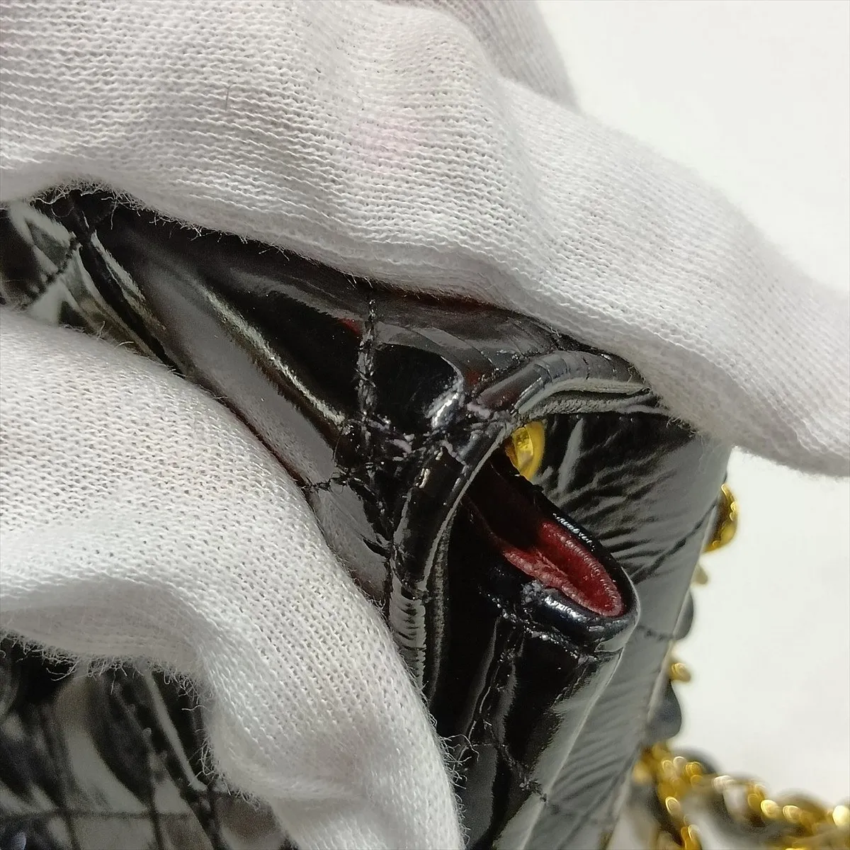 Mini Matelassé 17 Patent Leather Single Flap Single Chain Bag, Black with Gold Hardware, 1942417, Series 1, A01115 — view 12