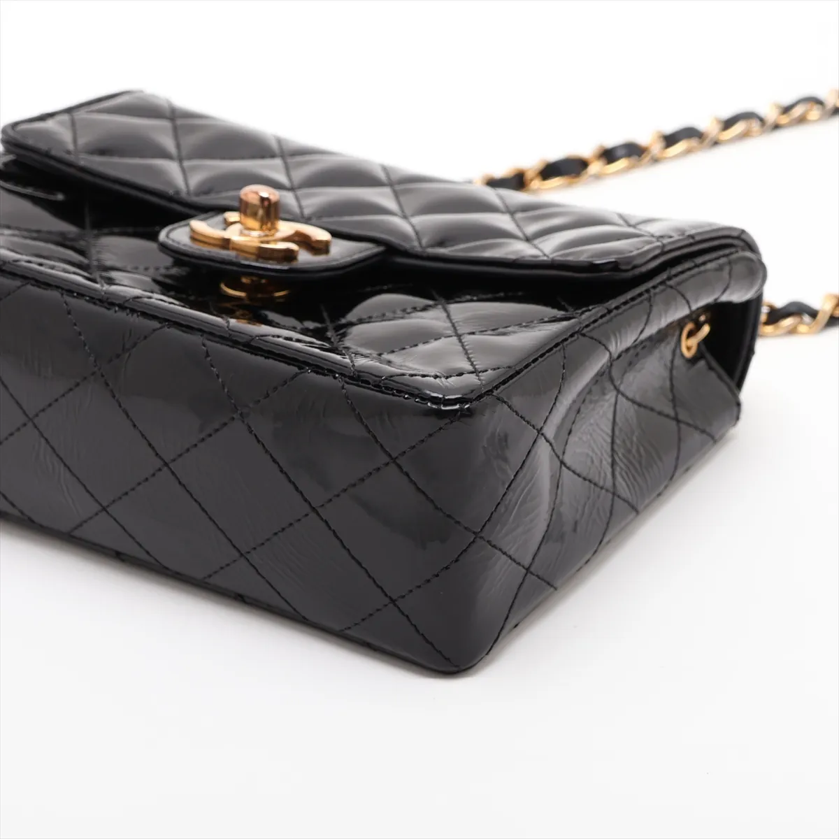 Mini Matelassé 17 Patent Leather Single Flap Single Chain Bag, Black with Gold Hardware, 1942417, Series 1, A01115 — view 3