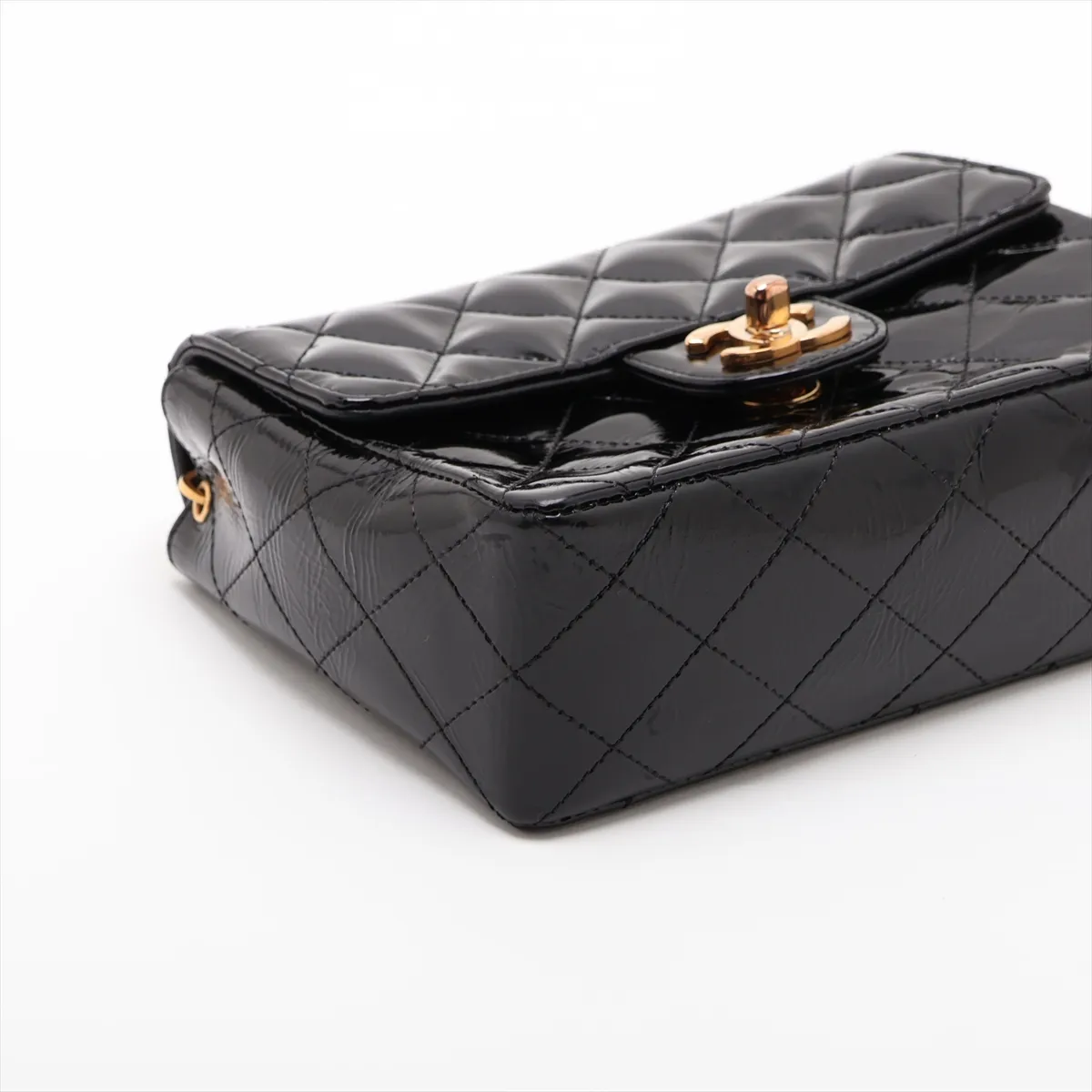 Mini Matelassé 17 Patent Leather Single Flap Single Chain Bag, Black with Gold Hardware, 1942417, Series 1, A01115 — view 4