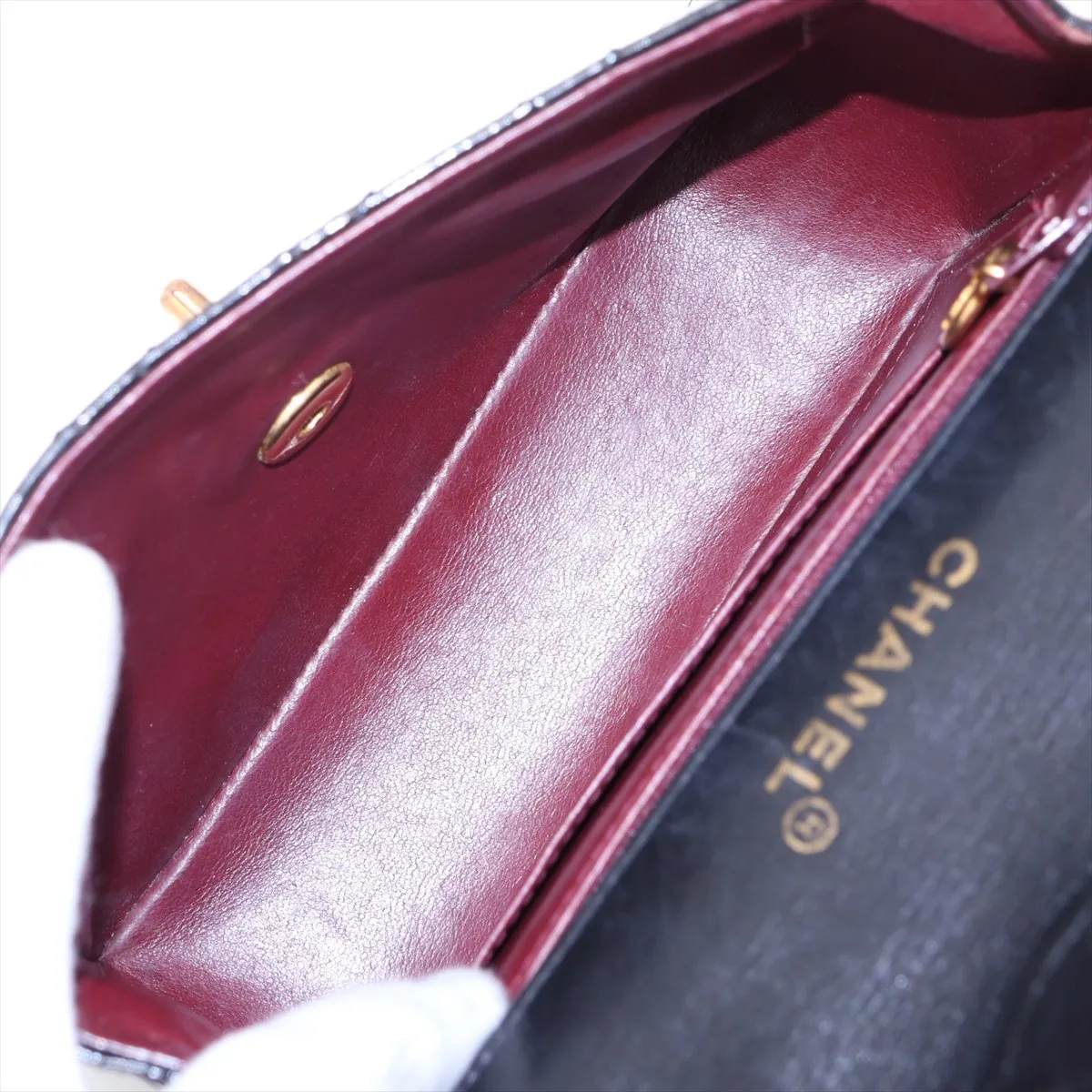 Mini Matelassé 17 Patent Leather Single Flap Single Chain Bag, Black with Gold Hardware, 1942417, Series 1, A01115 — view 6