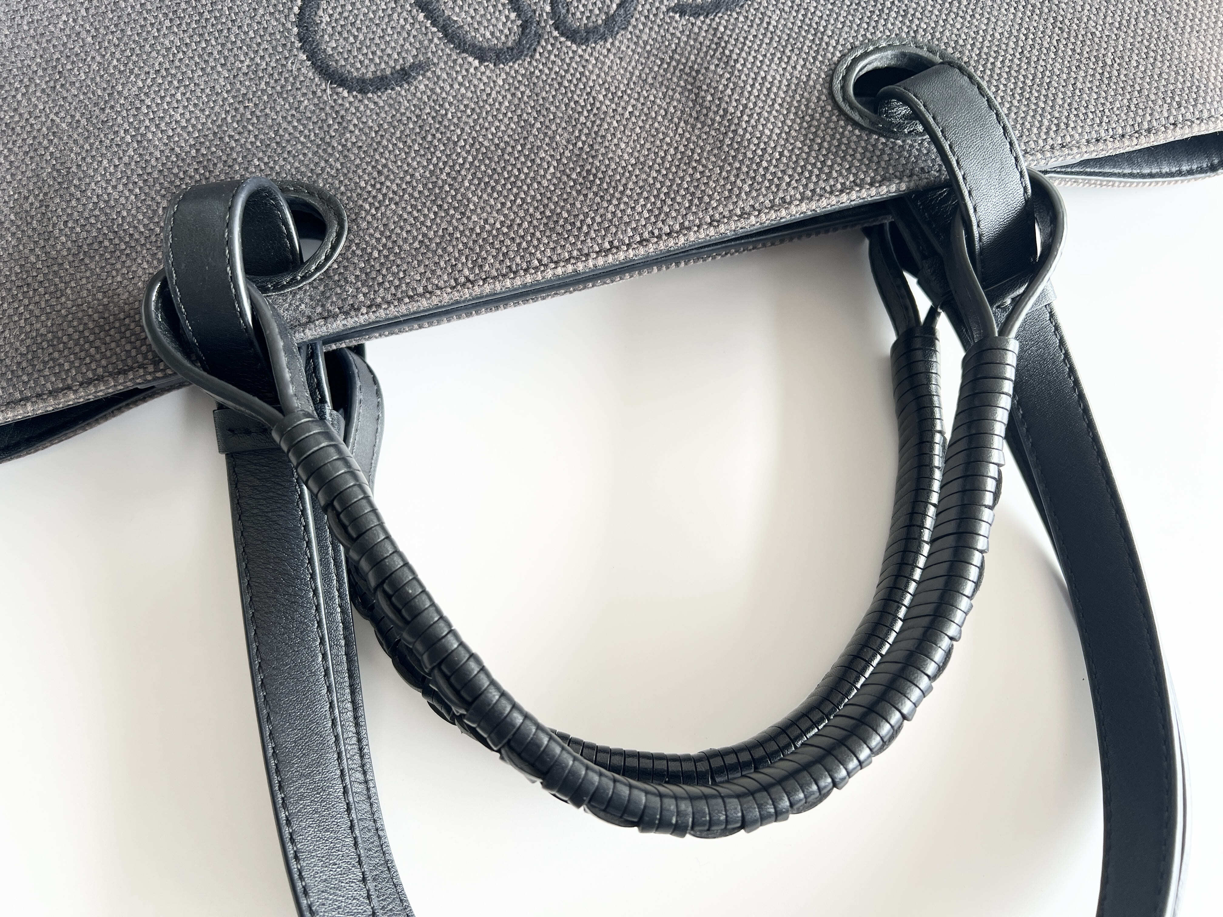 Anagram Logo Jacquard Canvas Leather 2-Way Shoulder Bag Tote Bag Handbag — view 4