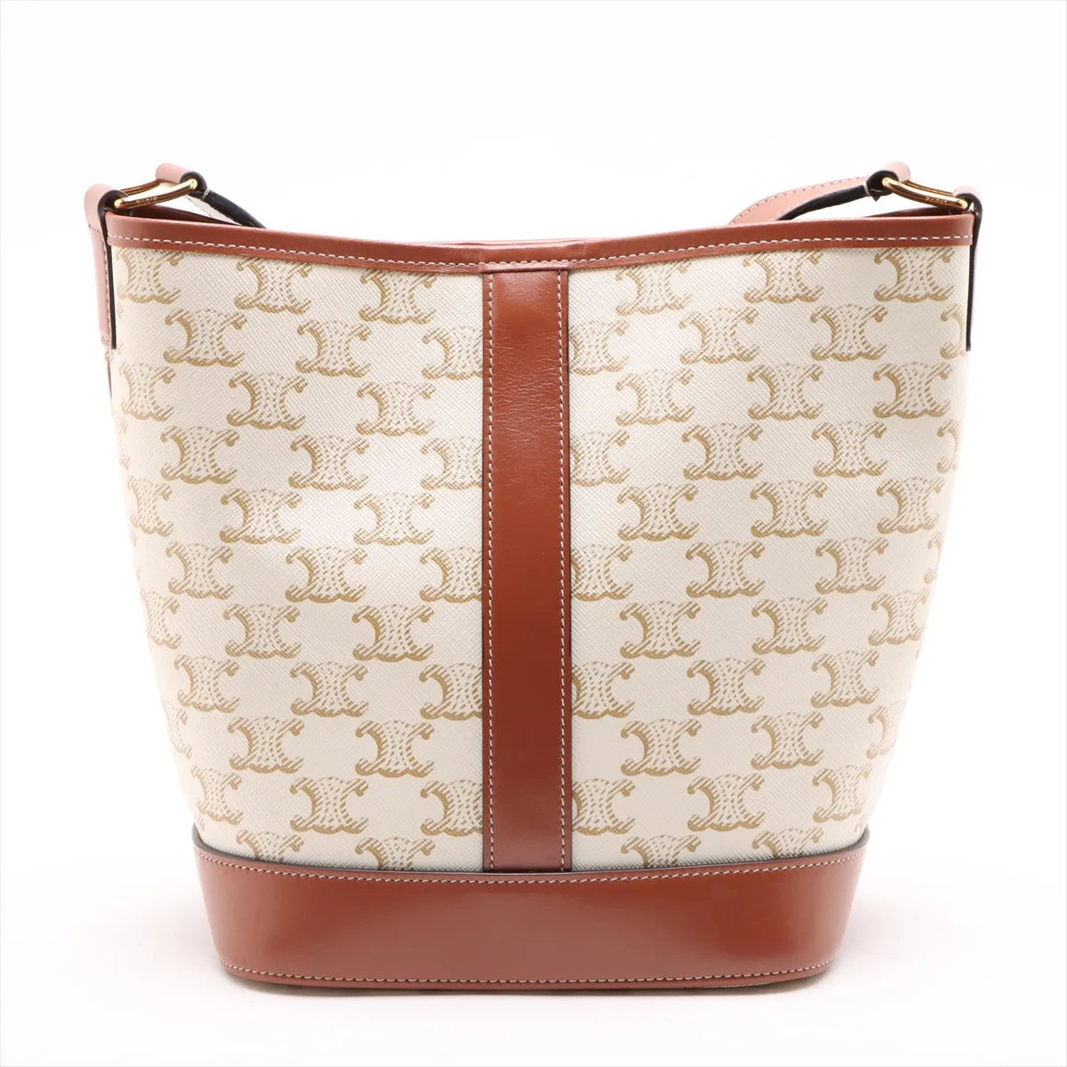 Triomphe Small Bucket PVC x Leather Shoulder Bag White x Brown — view 2