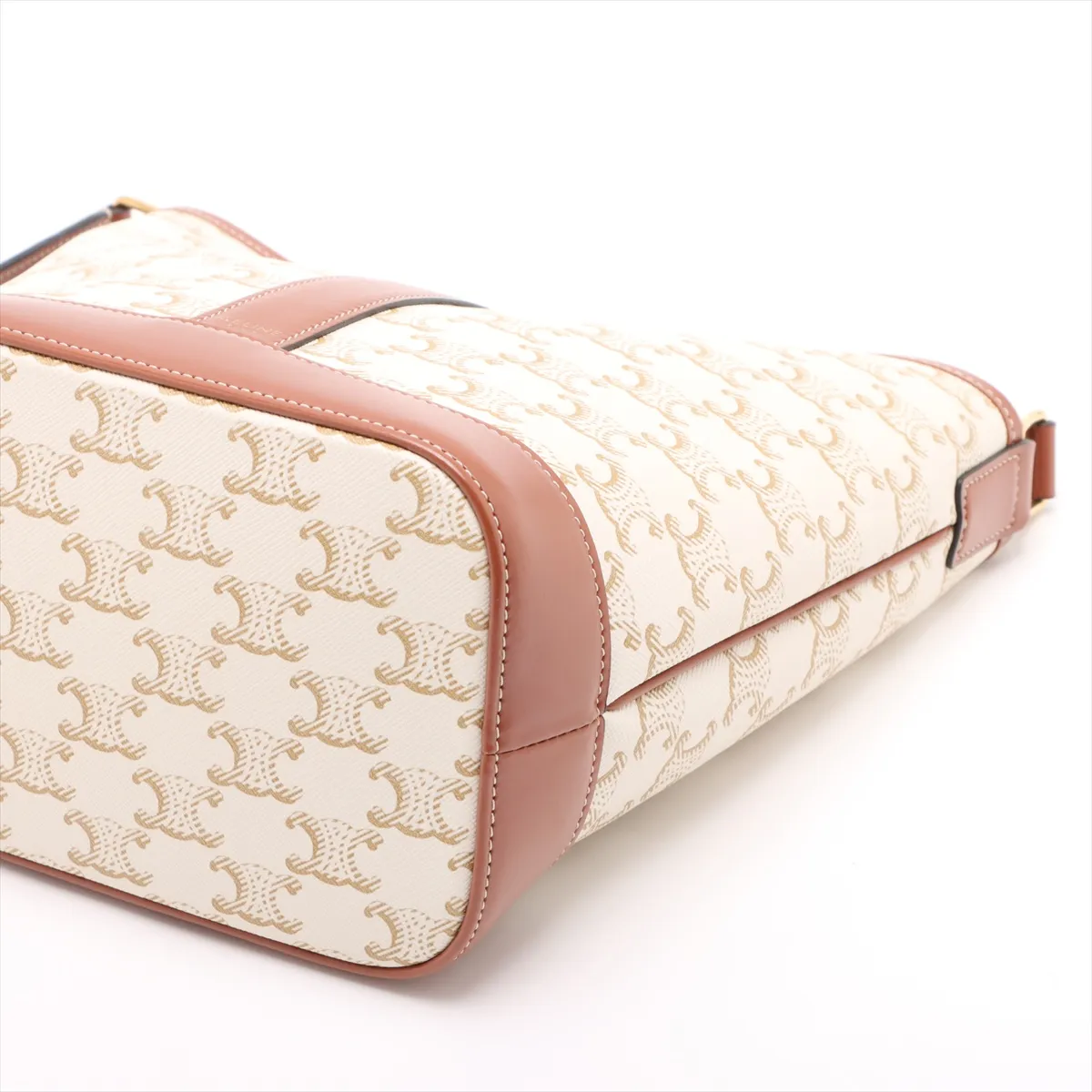 Triomphe Small Bucket PVC x Leather Shoulder Bag White x Brown — view 3