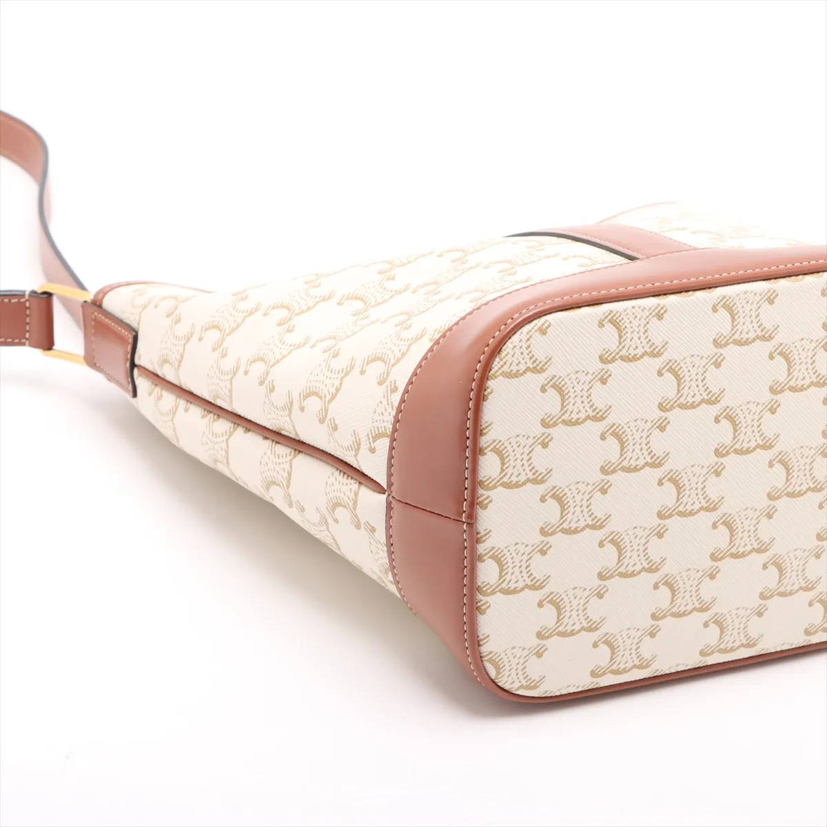 Triomphe Small Bucket PVC x Leather Shoulder Bag White x Brown — view 4