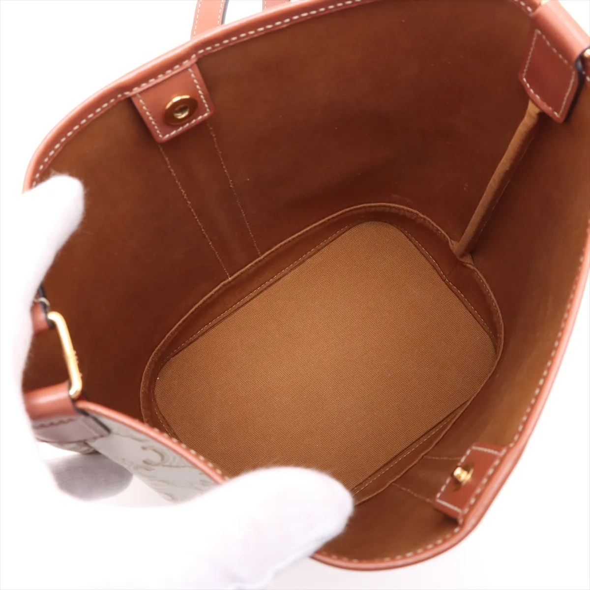 Triomphe Small Bucket PVC x Leather Shoulder Bag White x Brown — view 6