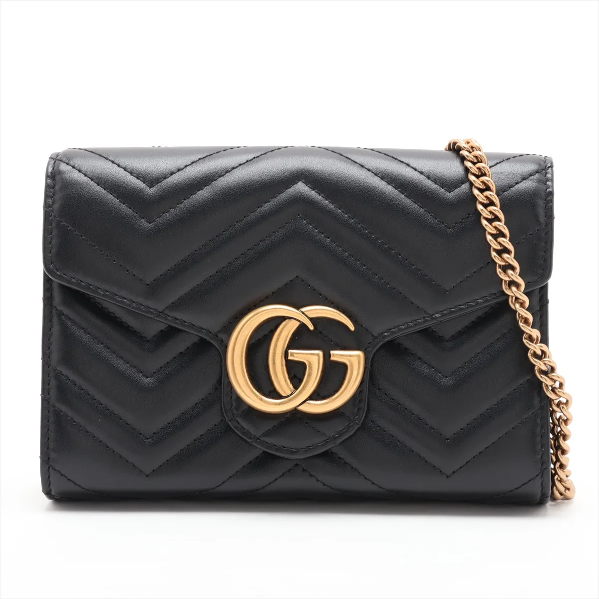 GG Marmont Leather Chain Wallet, Black, 474575