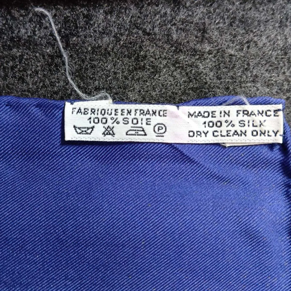 Carre 90 MARINE ET CAVALERIE (Sea Cavalry) Silk Scarf, Navy. Shows wear, — view 8
