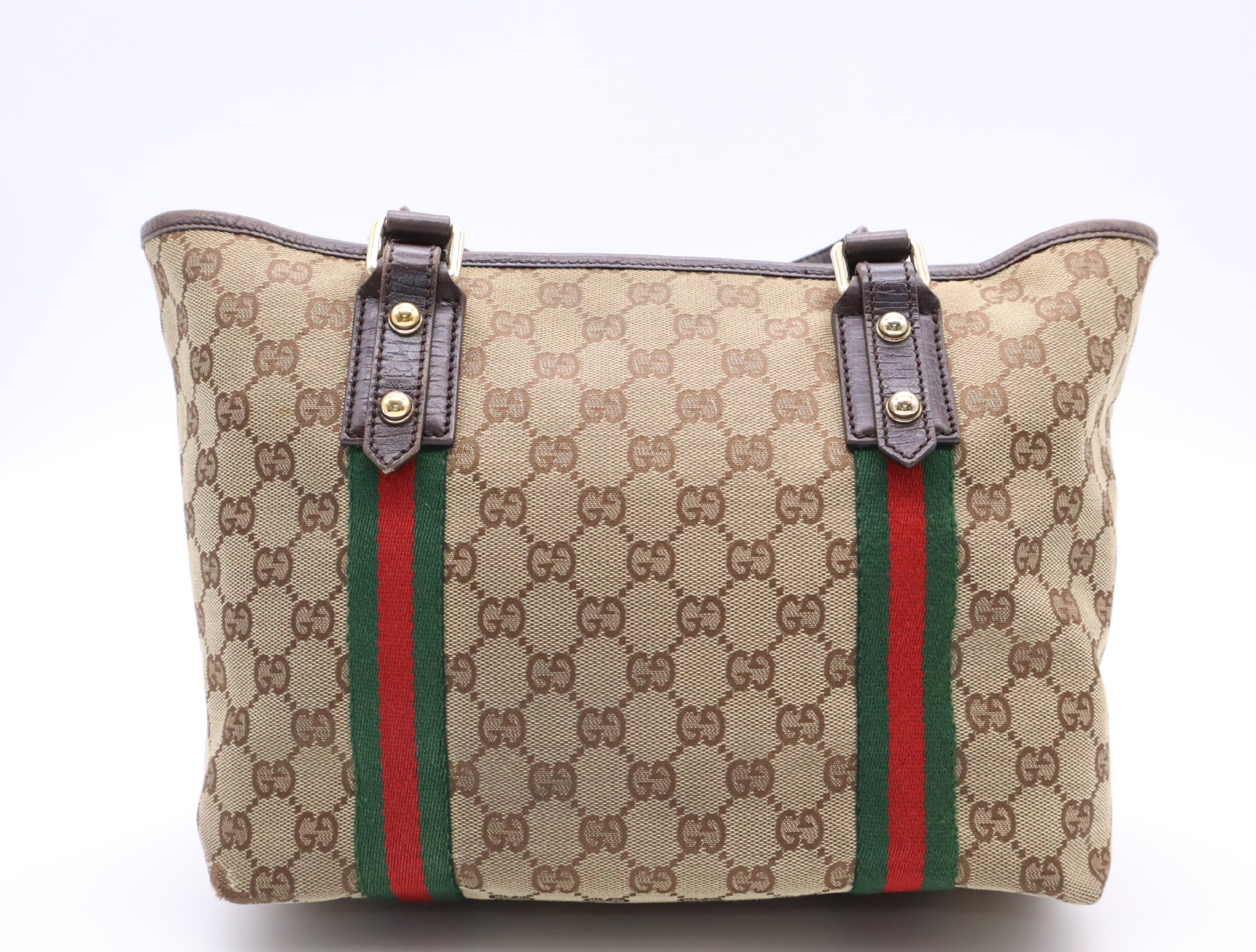 137396 GG Canvas Tote Bag, Sherry Line, Beige/Brown, with Charm, 467891 Tote Bag — view 2