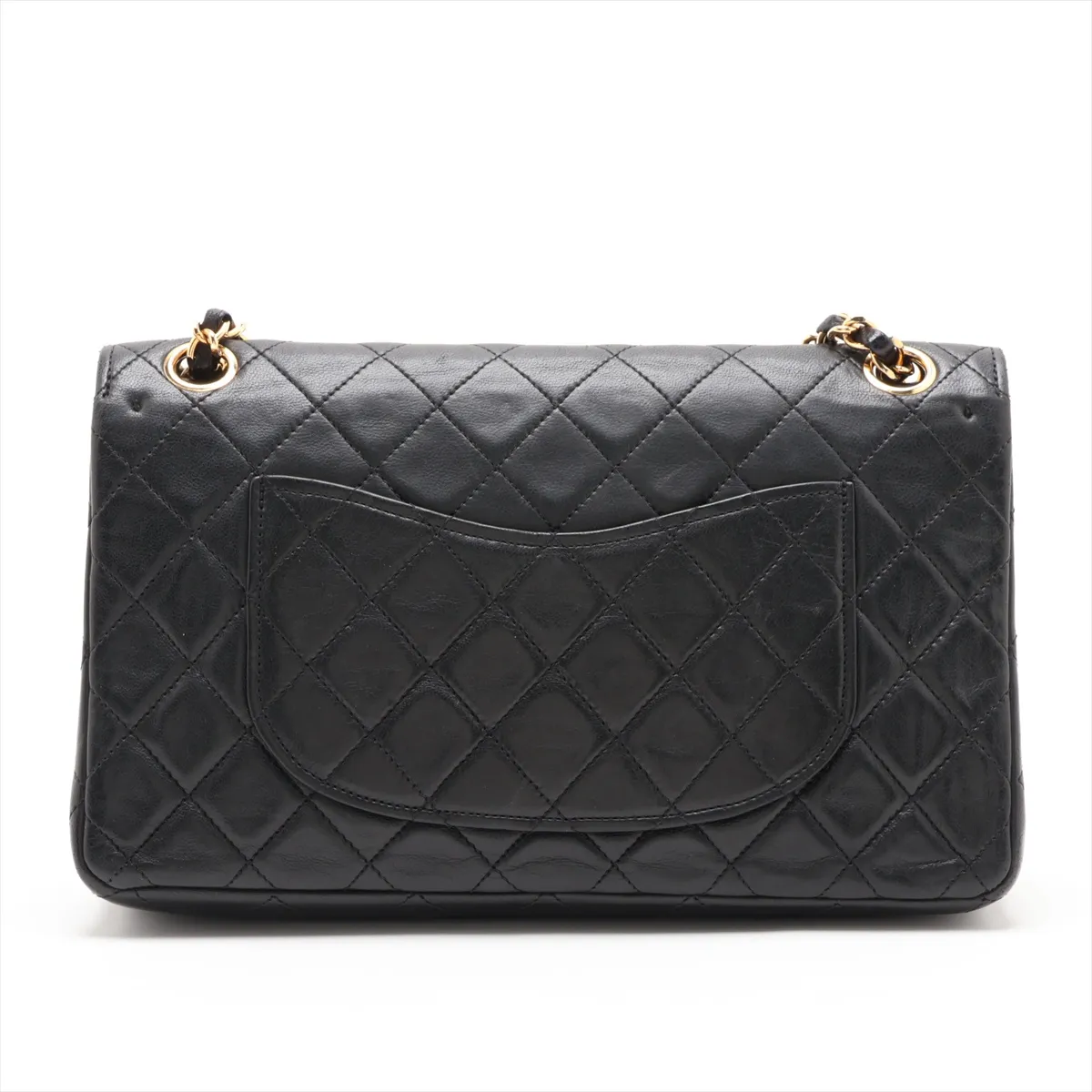 Matelassé Lambskin Double Flap Double Chain Bag, Black with Gold Hardware — view 2