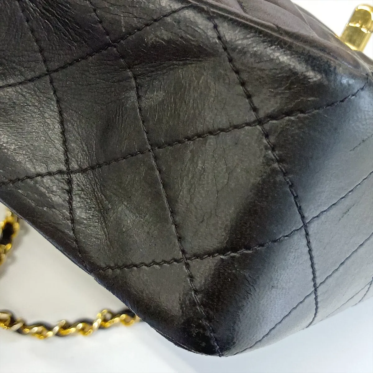Matelassé Lambskin Double Flap Double Chain Bag, Black with Gold Hardware — view 11