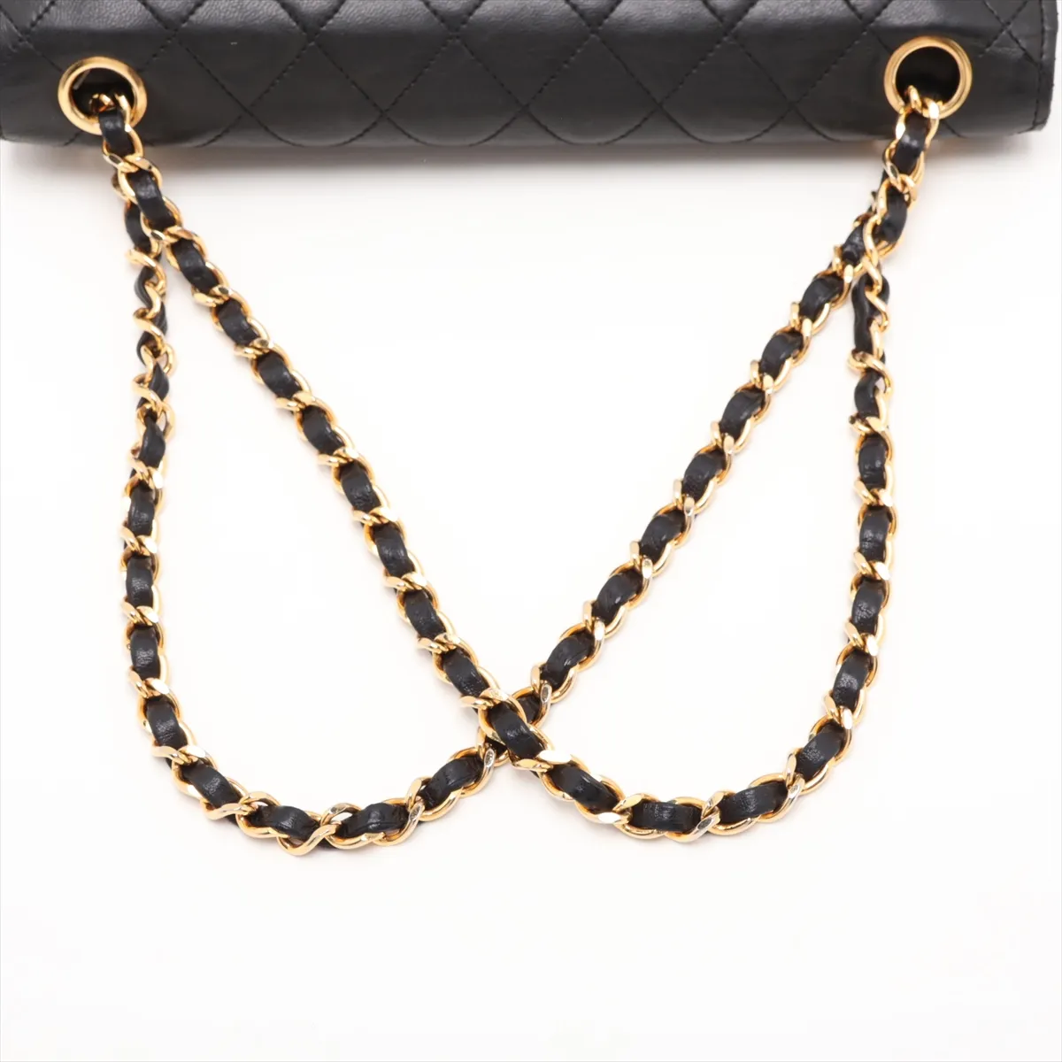 Matelassé Lambskin Double Flap Double Chain Bag, Black with Gold Hardware — view 5
