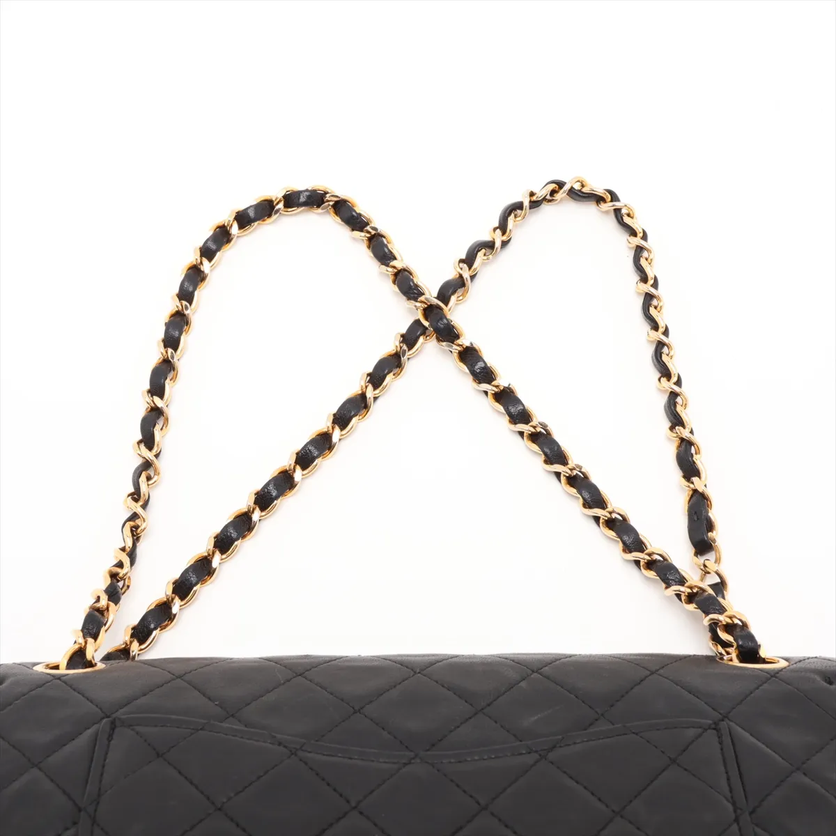Matelassé Lambskin Double Flap Double Chain Bag, Black with Gold Hardware — view 6