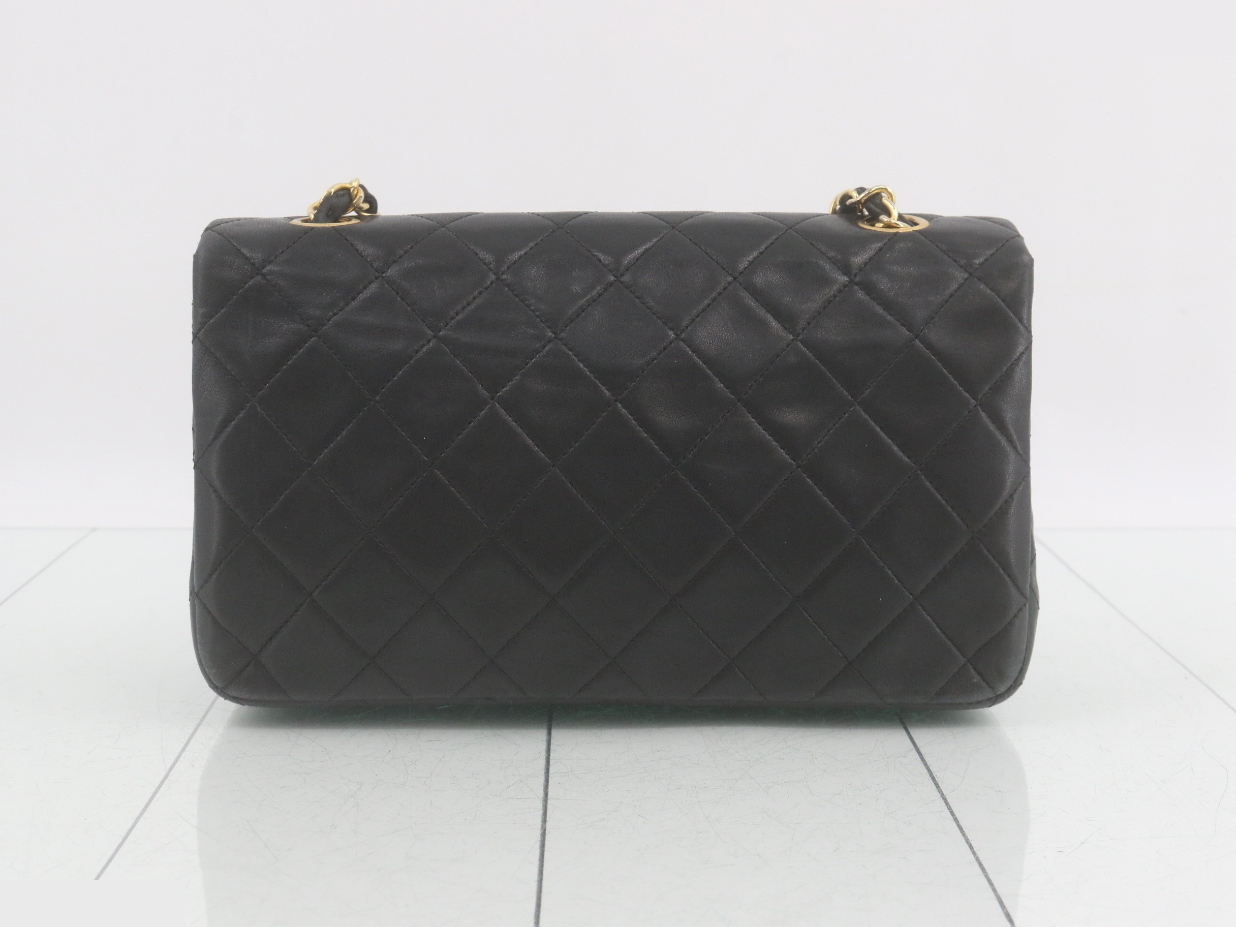 Full flap matelassé lambskin chain shoulder bag, black — view 2