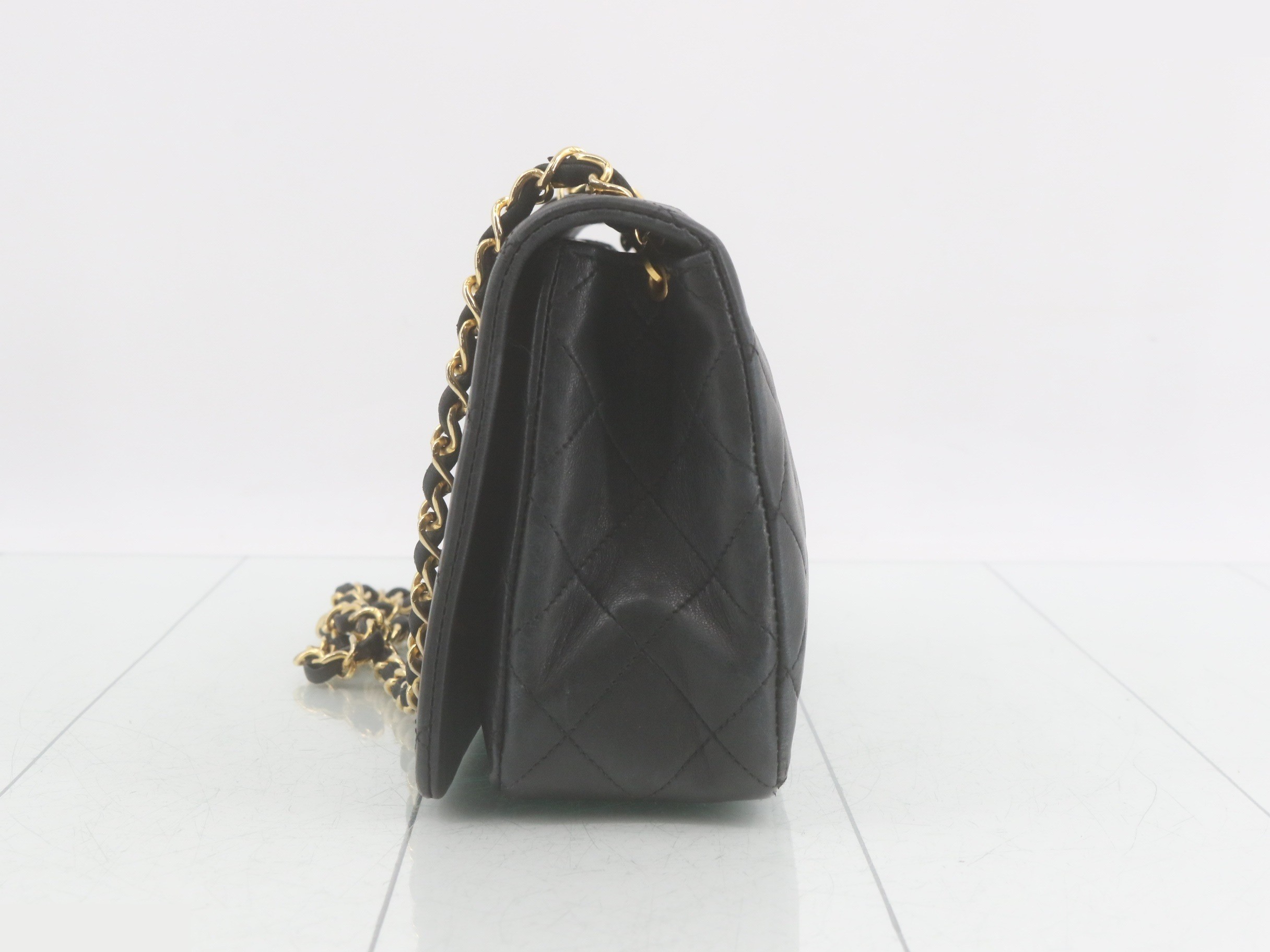 Full flap matelassé lambskin chain shoulder bag, black — view 3