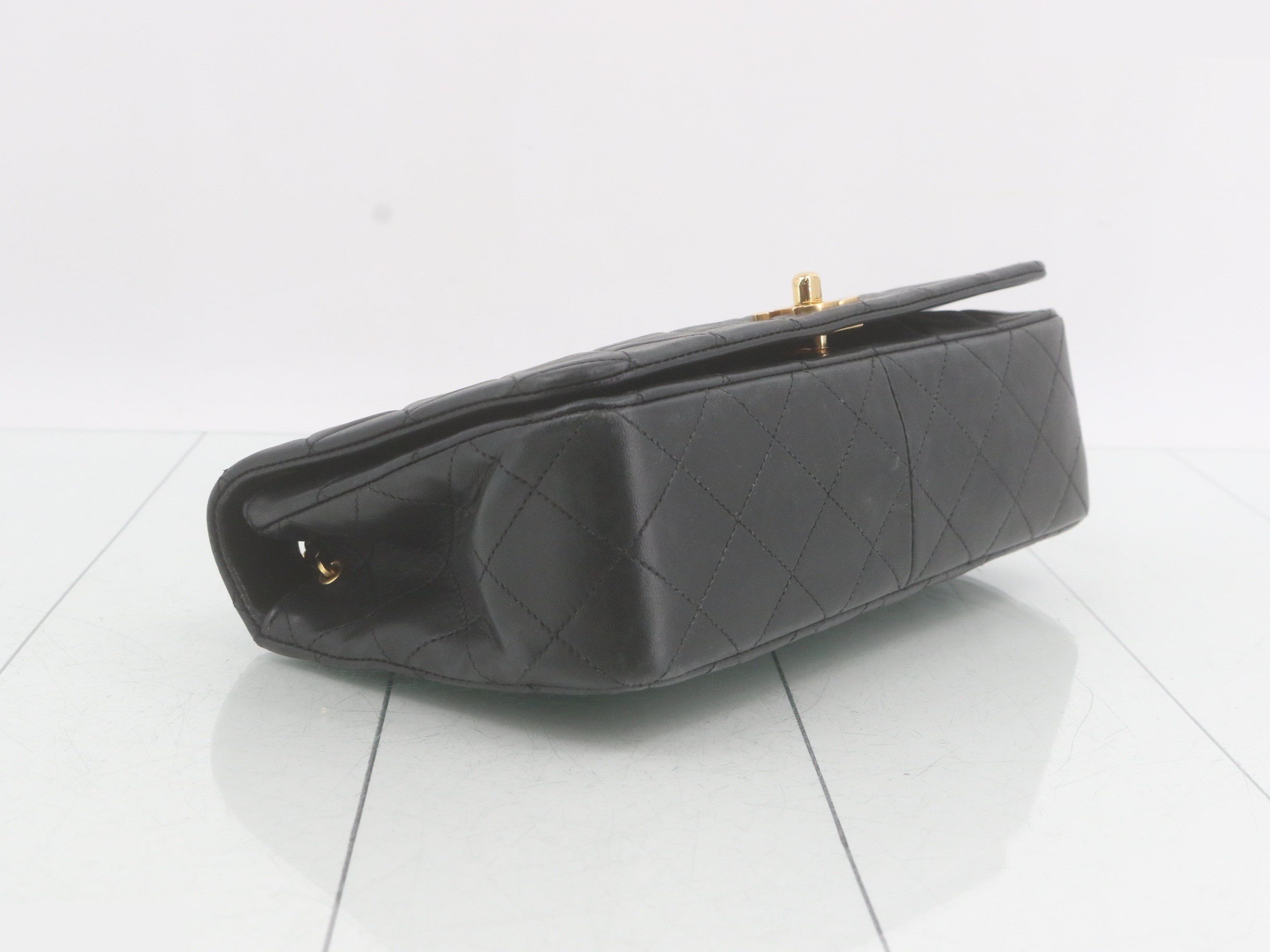 Full flap matelassé lambskin chain shoulder bag, black — view 5