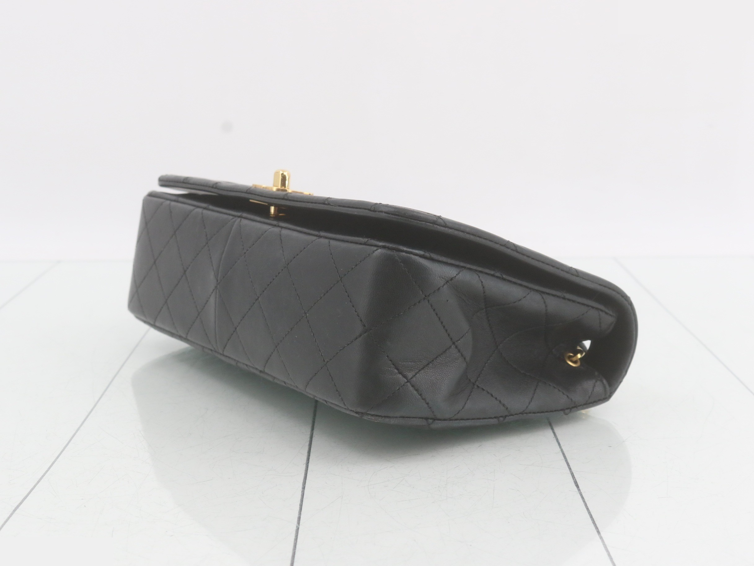 Full flap matelassé lambskin chain shoulder bag, black — view 6