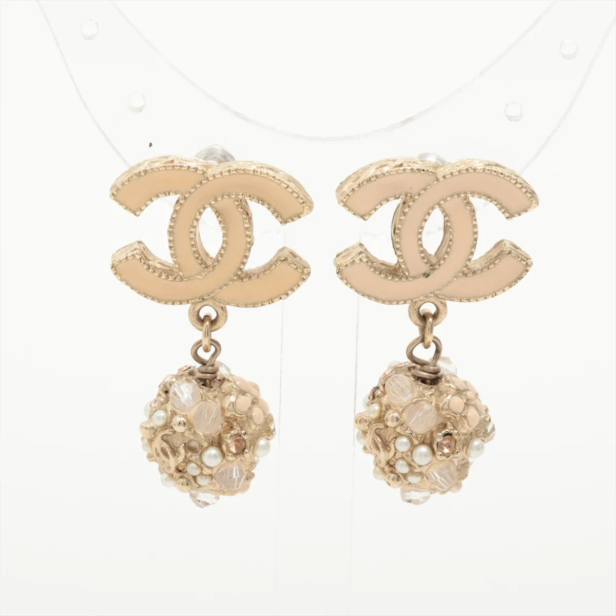 Coco Mark A11A Earrings (Pair) GP x Rhinestone x Faux Pearl Gold
