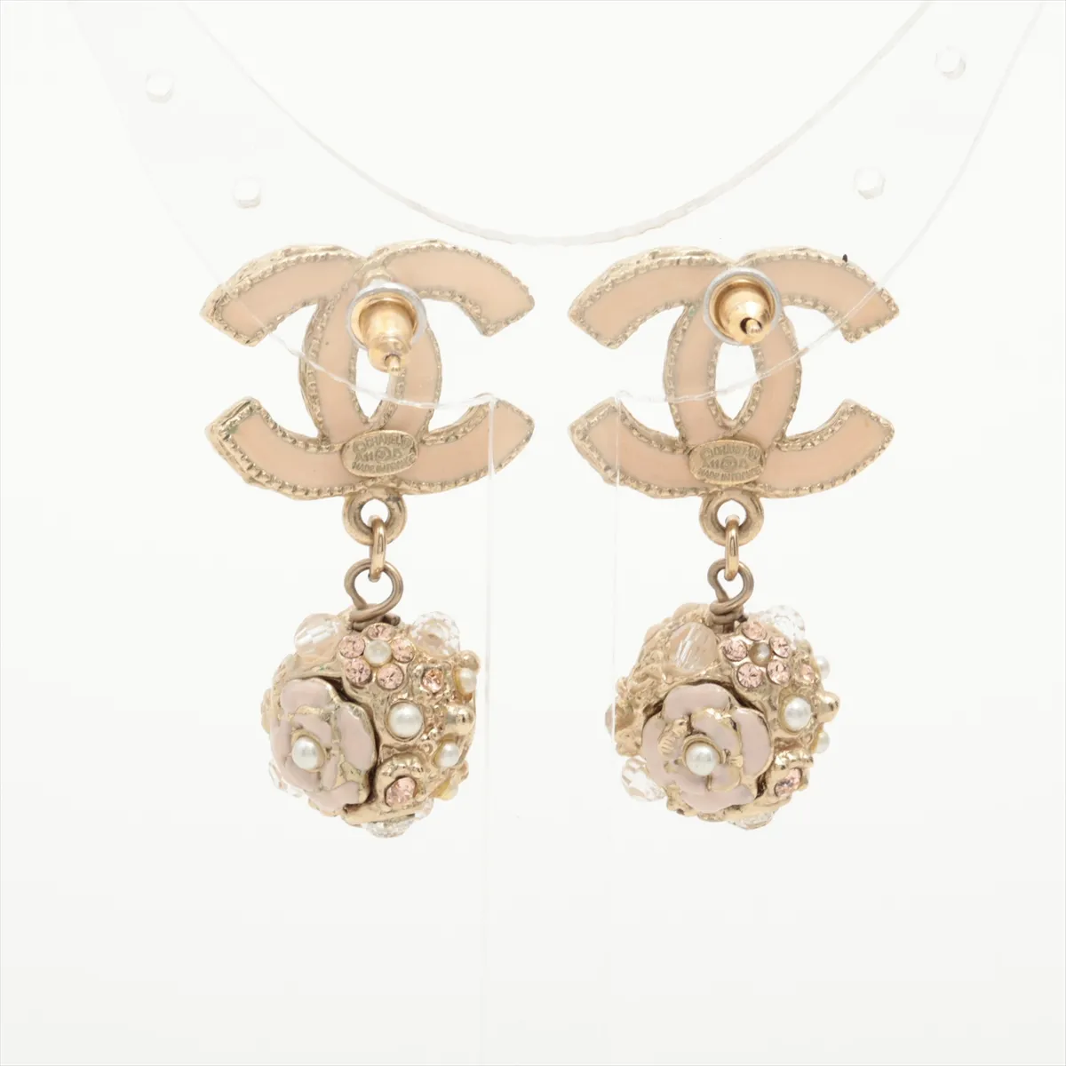 Coco Mark A11A Earrings (Pair) GP x Rhinestone x Faux Pearl Gold — view 2