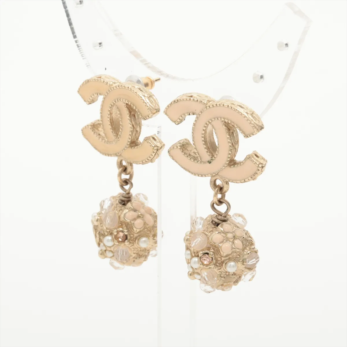 Coco Mark A11A Earrings (Pair) GP x Rhinestone x Faux Pearl Gold — view 3