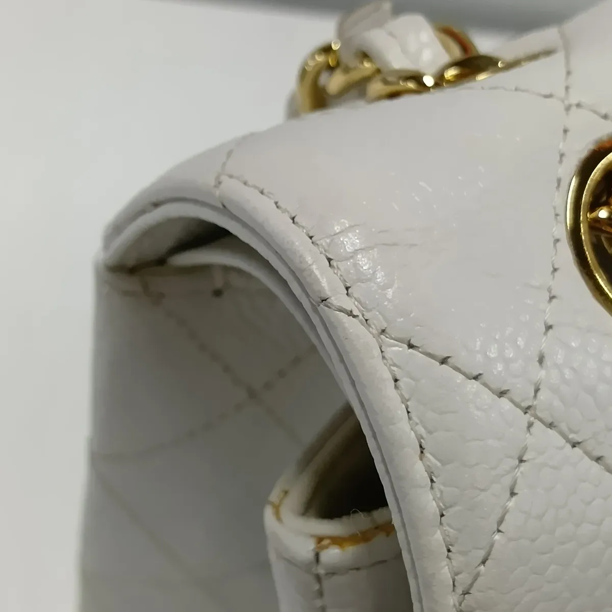 [Individually packaged] Chanel Large Matelassé 30 Caviar Skin Double Flap Double Chain Bag, White with Gold Hardware, 17908521, Serial Number 17, A58600 — view 11