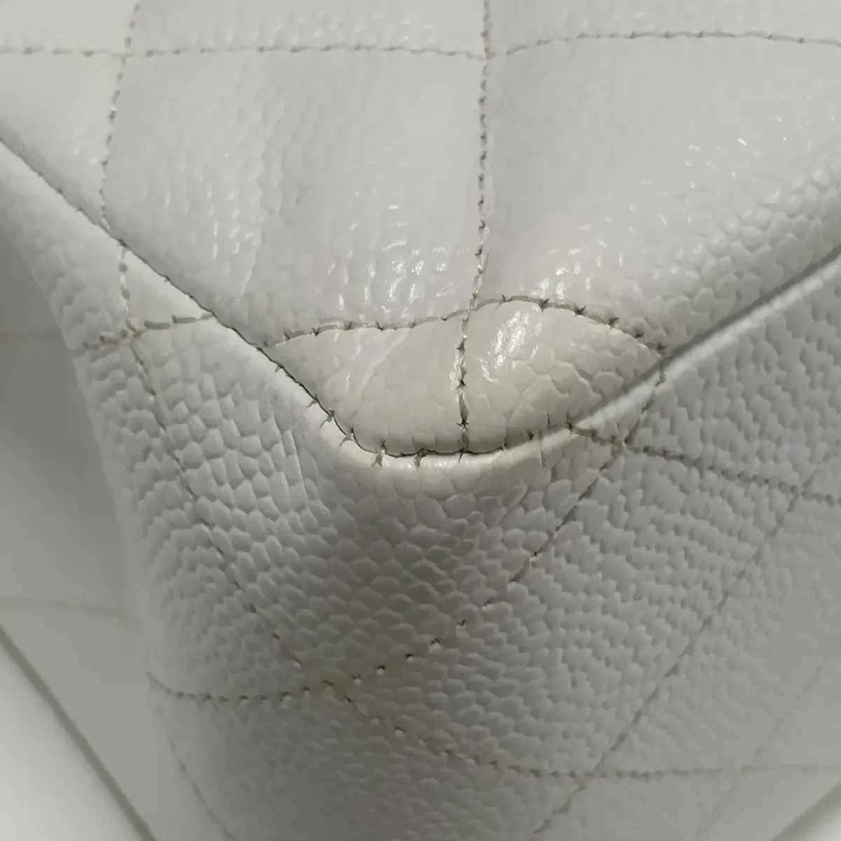 [Individually packaged] Chanel Large Matelassé 30 Caviar Skin Double Flap Double Chain Bag, White with Gold Hardware, 17908521, Serial Number 17, A58600 — view 13