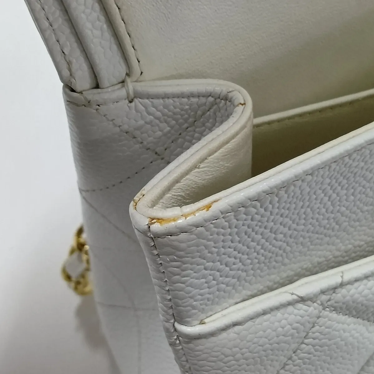 [Individually packaged] Chanel Large Matelassé 30 Caviar Skin Double Flap Double Chain Bag, White with Gold Hardware, 17908521, Serial Number 17, A58600 — view 14