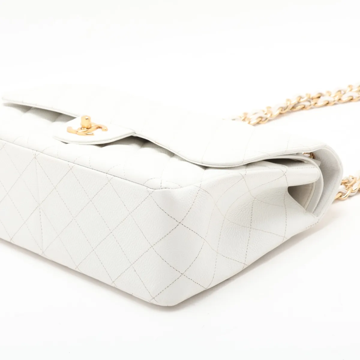[Individually packaged] Chanel Large Matelassé 30 Caviar Skin Double Flap Double Chain Bag, White with Gold Hardware, 17908521, Serial Number 17, A58600 — view 3
