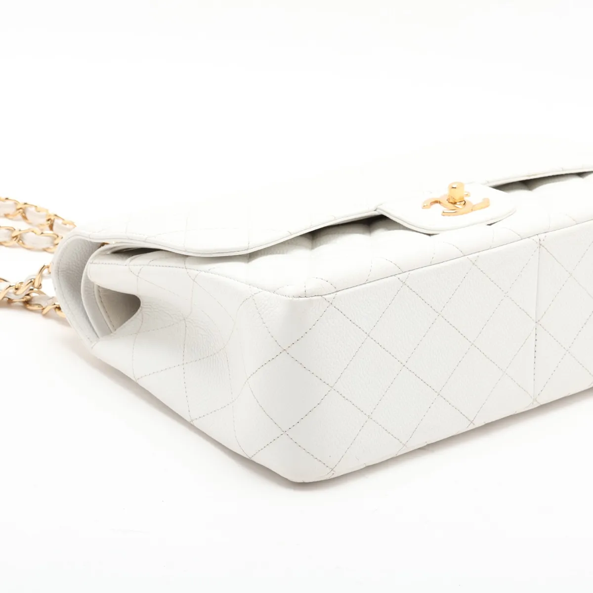 [Individually packaged] Chanel Large Matelassé 30 Caviar Skin Double Flap Double Chain Bag, White with Gold Hardware, 17908521, Serial Number 17, A58600 — view 4