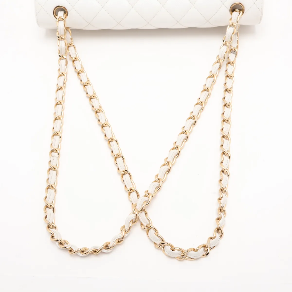 [Individually packaged] Chanel Large Matelassé 30 Caviar Skin Double Flap Double Chain Bag, White with Gold Hardware, 17908521, Serial Number 17, A58600 — view 5