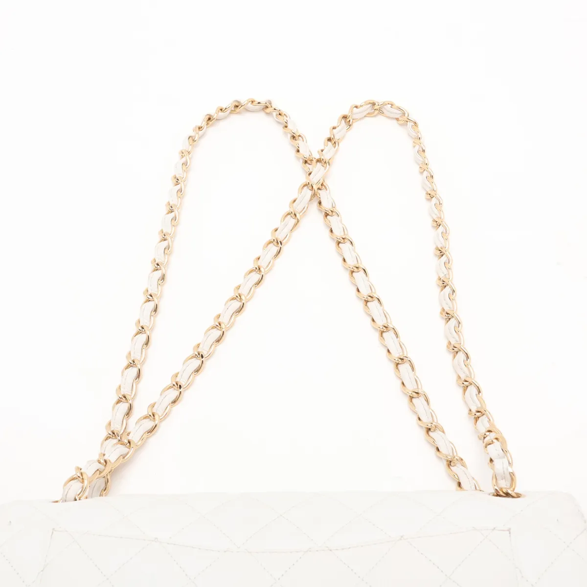 [Individually packaged] Chanel Large Matelassé 30 Caviar Skin Double Flap Double Chain Bag, White with Gold Hardware, 17908521, Serial Number 17, A58600 — view 6