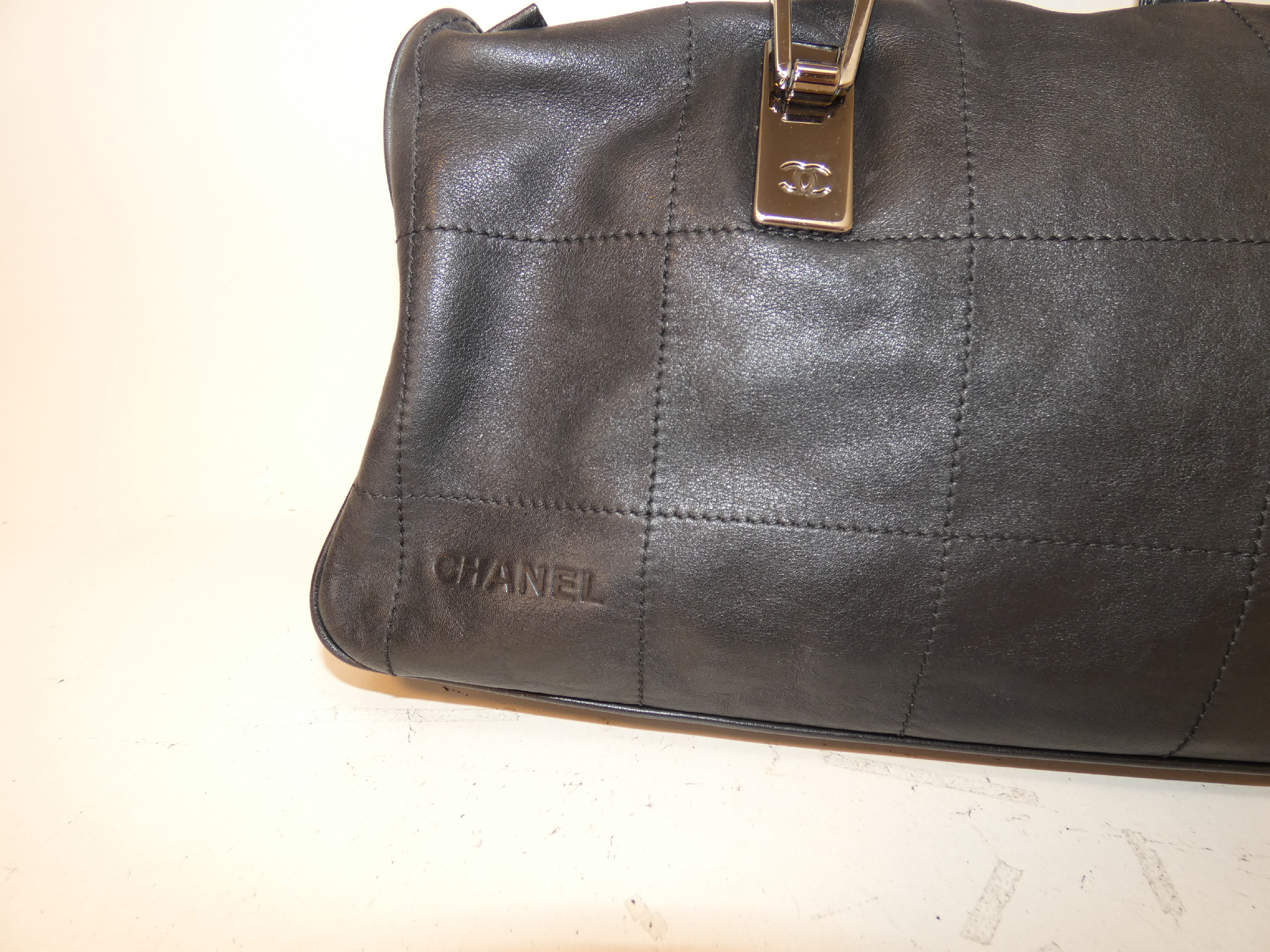 Chocolate Bar Black Leather Boston Handbag — view 3