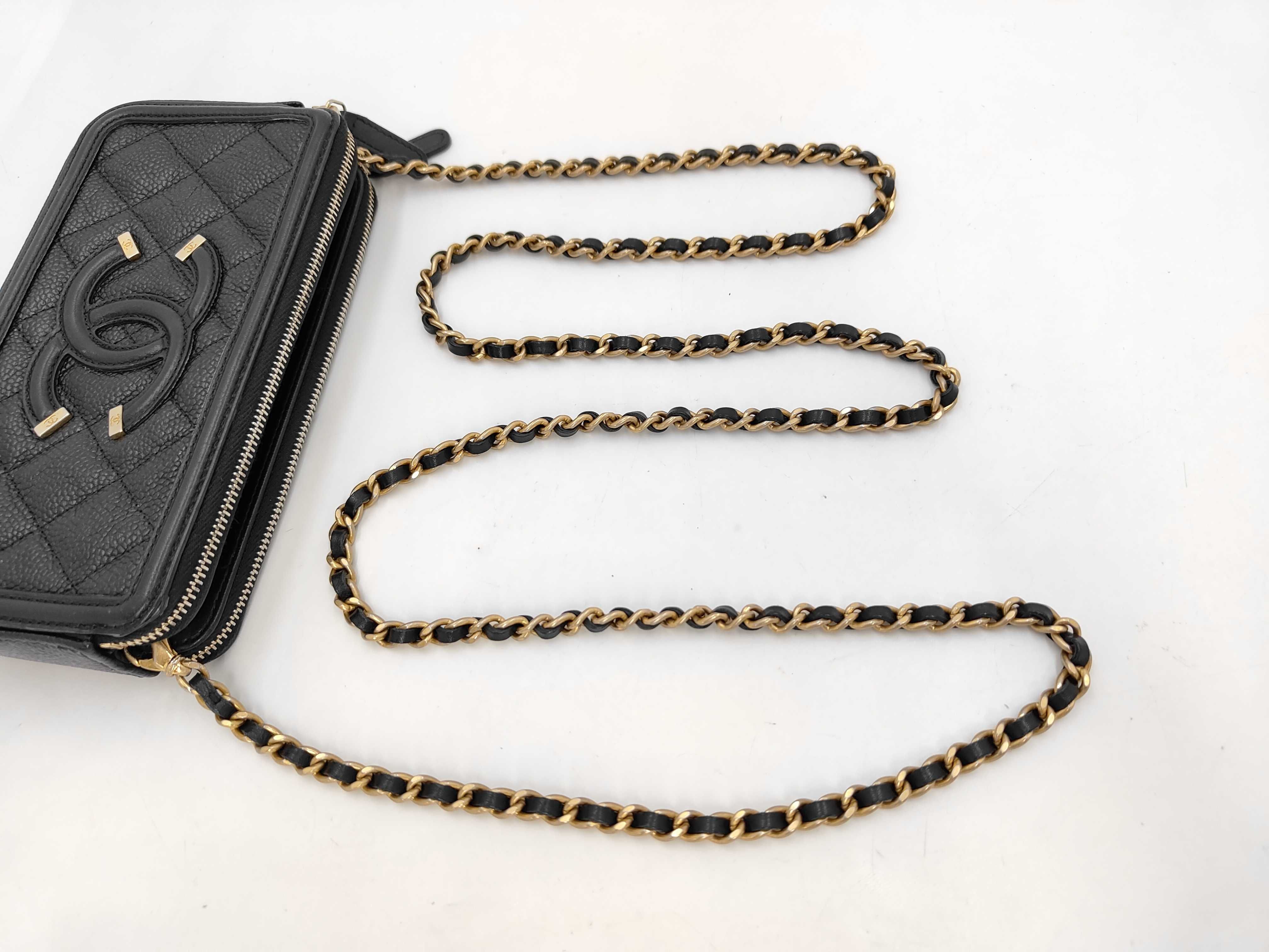 Filigree Chain Wallet, Caviar Leather, Black Shoulder Bag — view 5